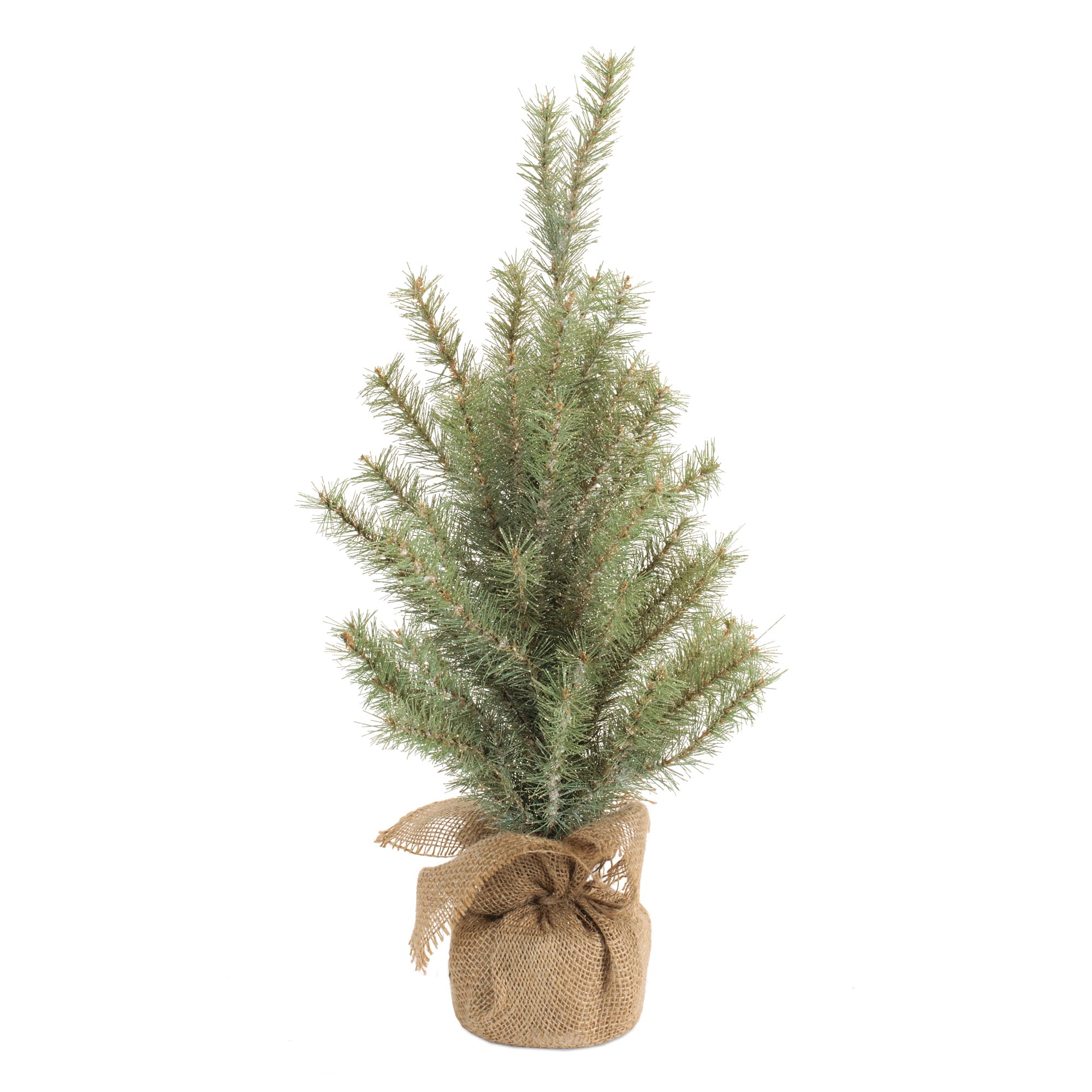 Green Glittered Pine Tree in Burlap