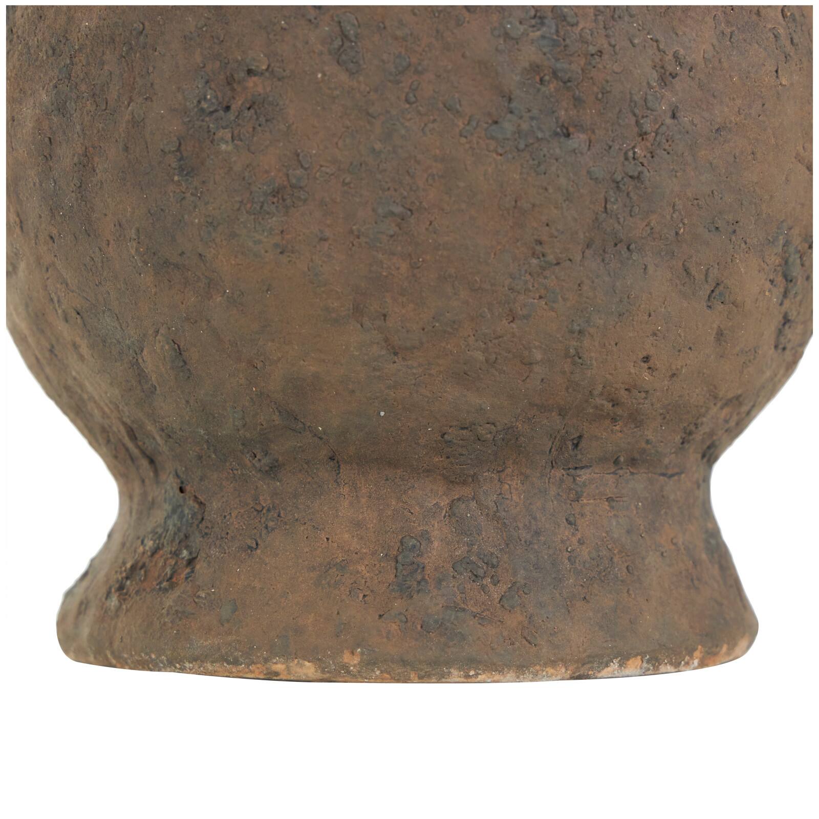 15" Dark Brown Ceramic Handmade Textured Amphora Vase with Two Long Handles