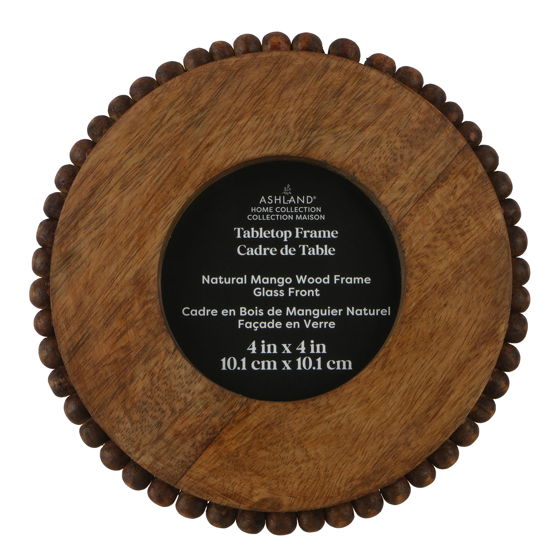 Home 4" x 4" Round Natural Mango Wood Beaded Tabletop Frame by Ashland®