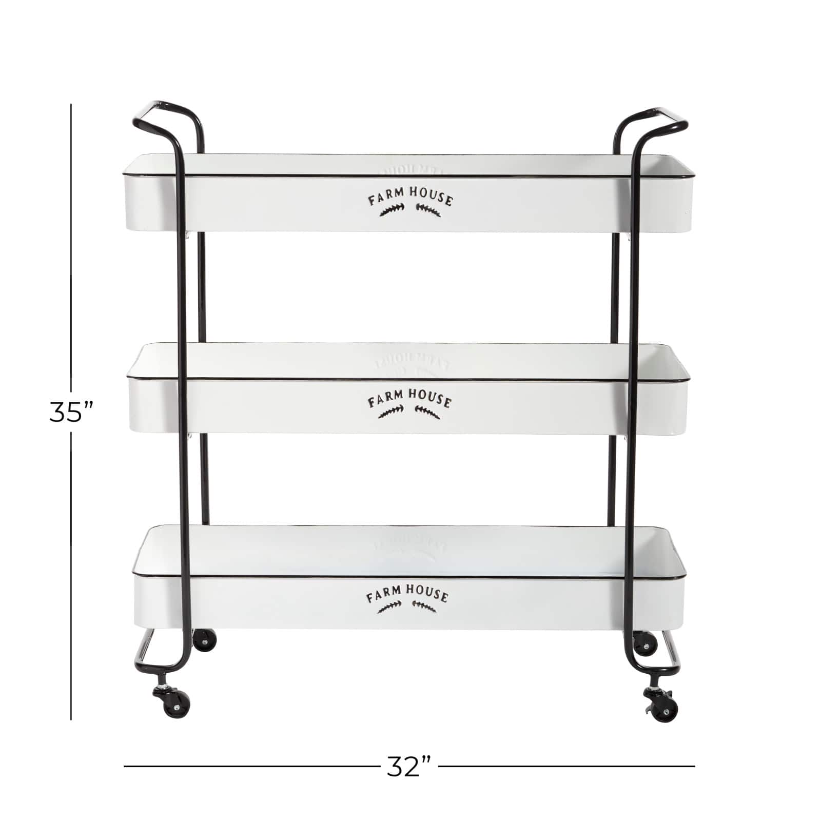 35" White Metal Farmhouse Storage Rolling Cart