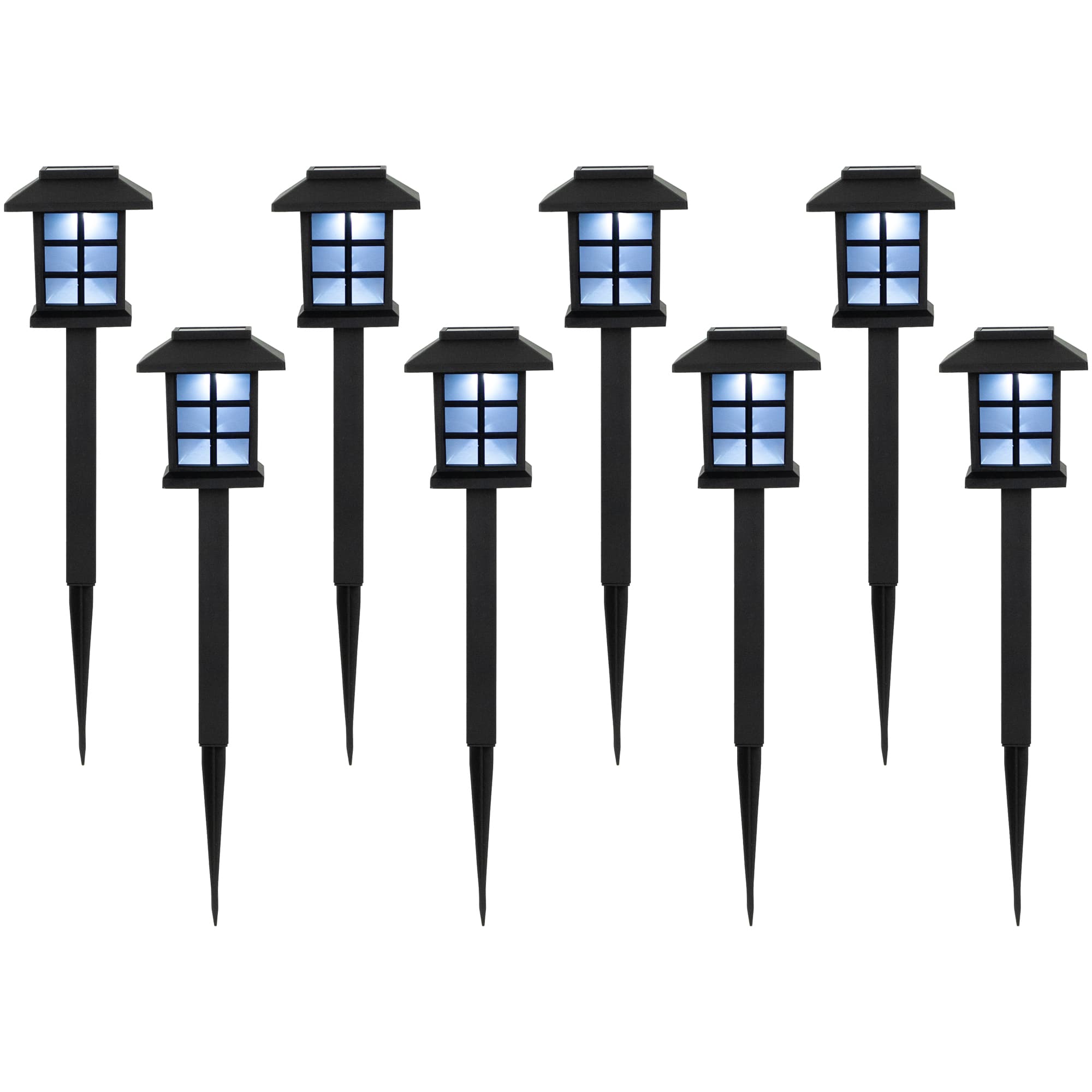 14.25" Black Lantern Style Solar Powered LED Pathway Markers, 8ct.