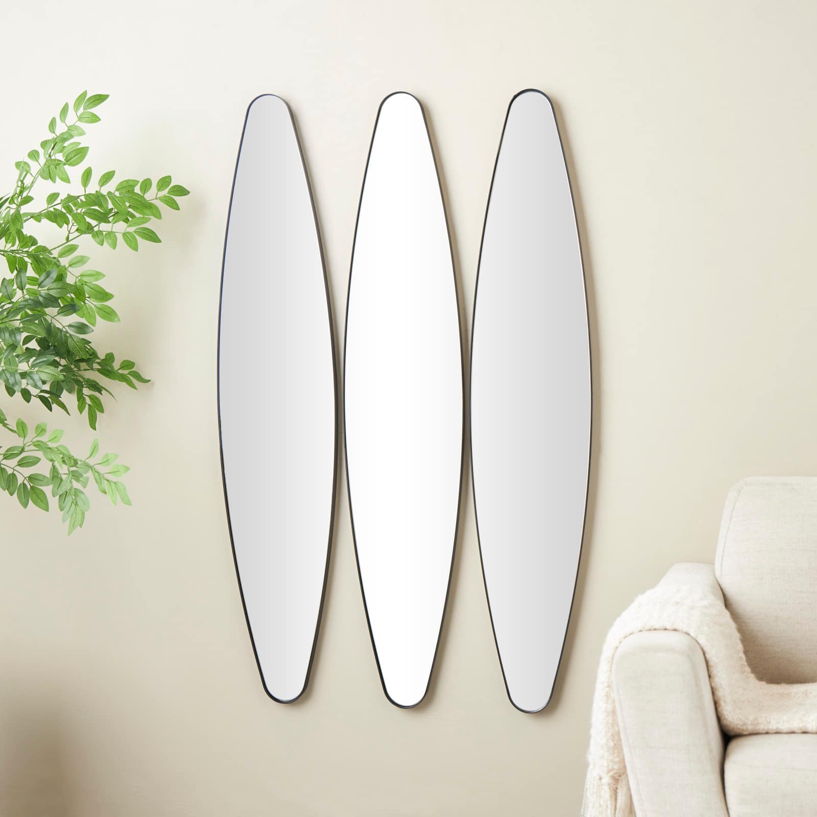 10" x 47" Black Metal Elongated Oval Wall Mirror Set