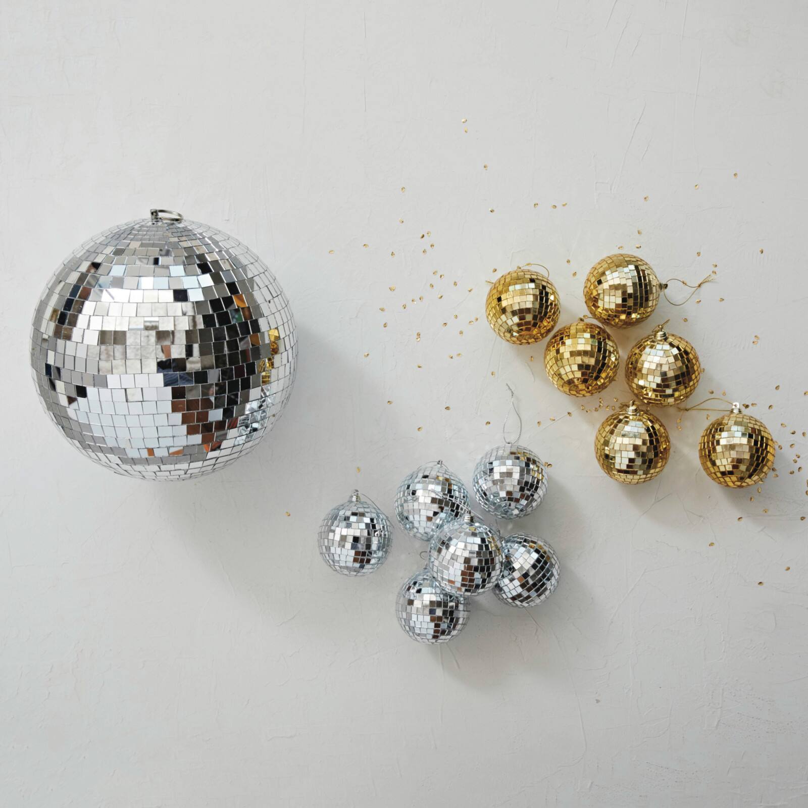 Hello Honey® 10" Silver Round Hanging Glass & Foam Disco Ball