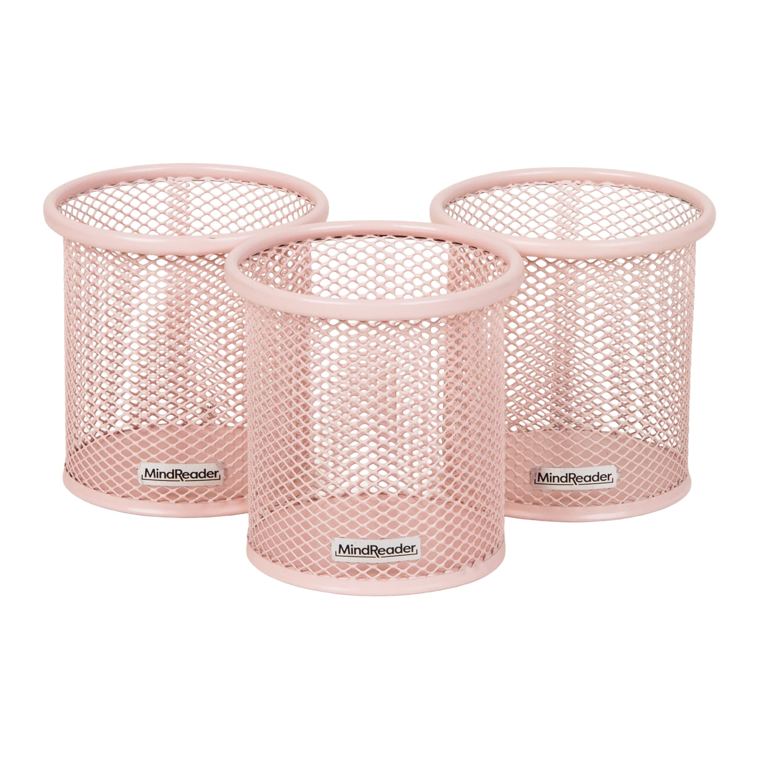 Mind Reader Pen and Accessories Holder, Desktop Organizer, Office, Metal Mesh, Set of 3, Pink