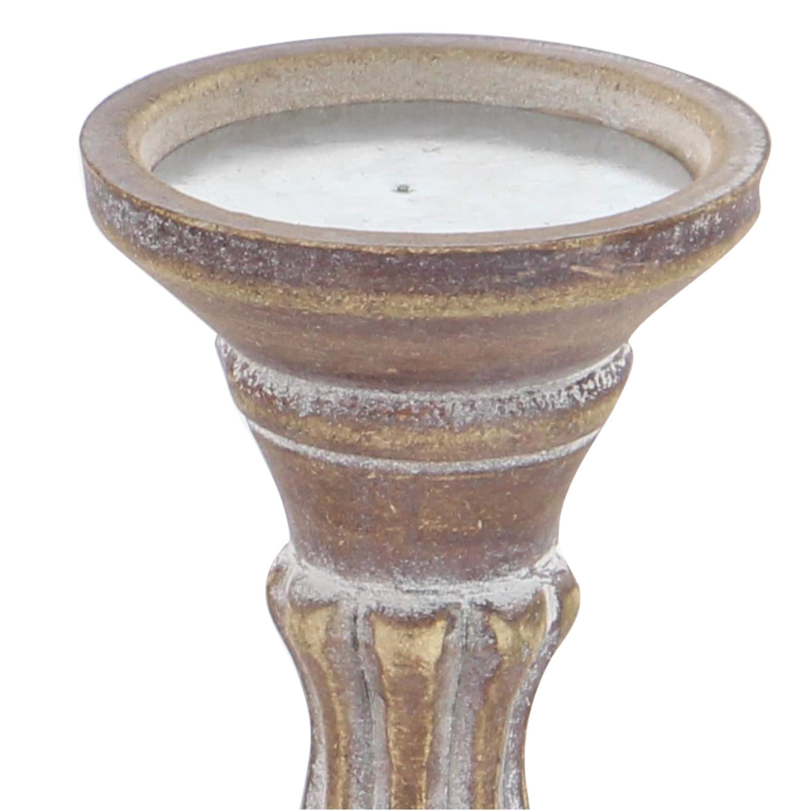 Brown Wood Traditional Candle Holder Set