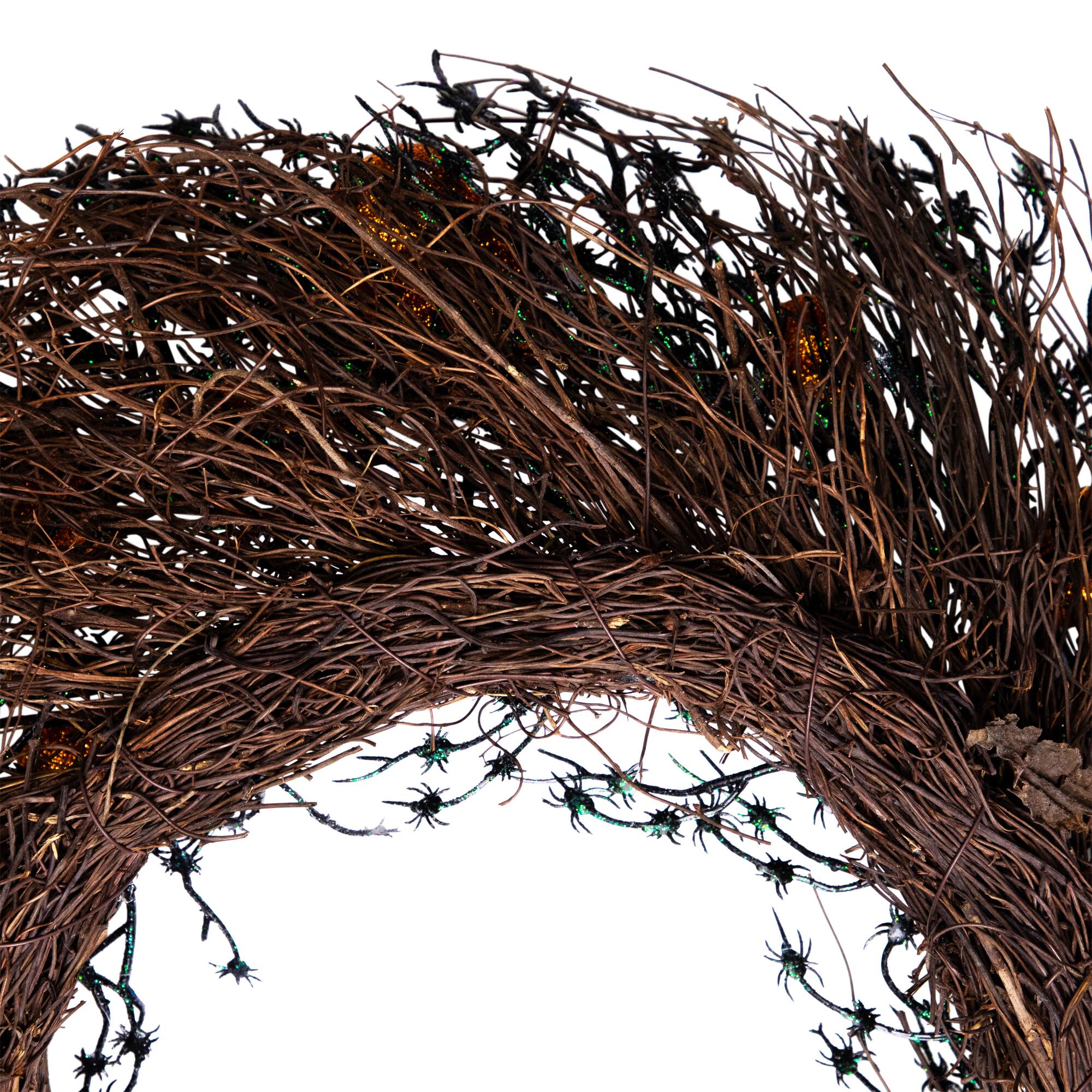 22" Black & Orange Skulls and Spiders Halloween Twig Wreath