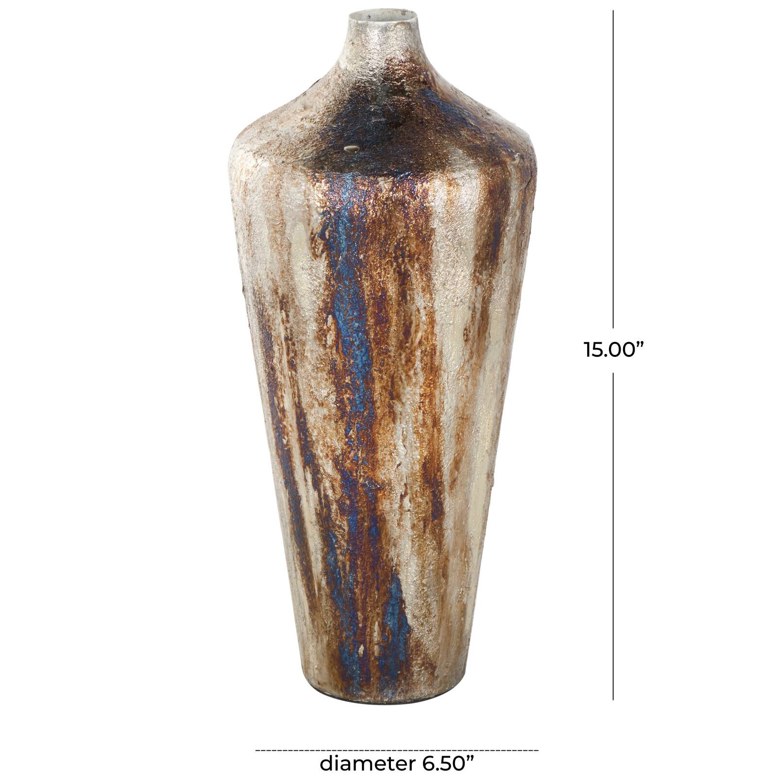 Bronze & Cream Foiled Metal Vase with Blue Accents
