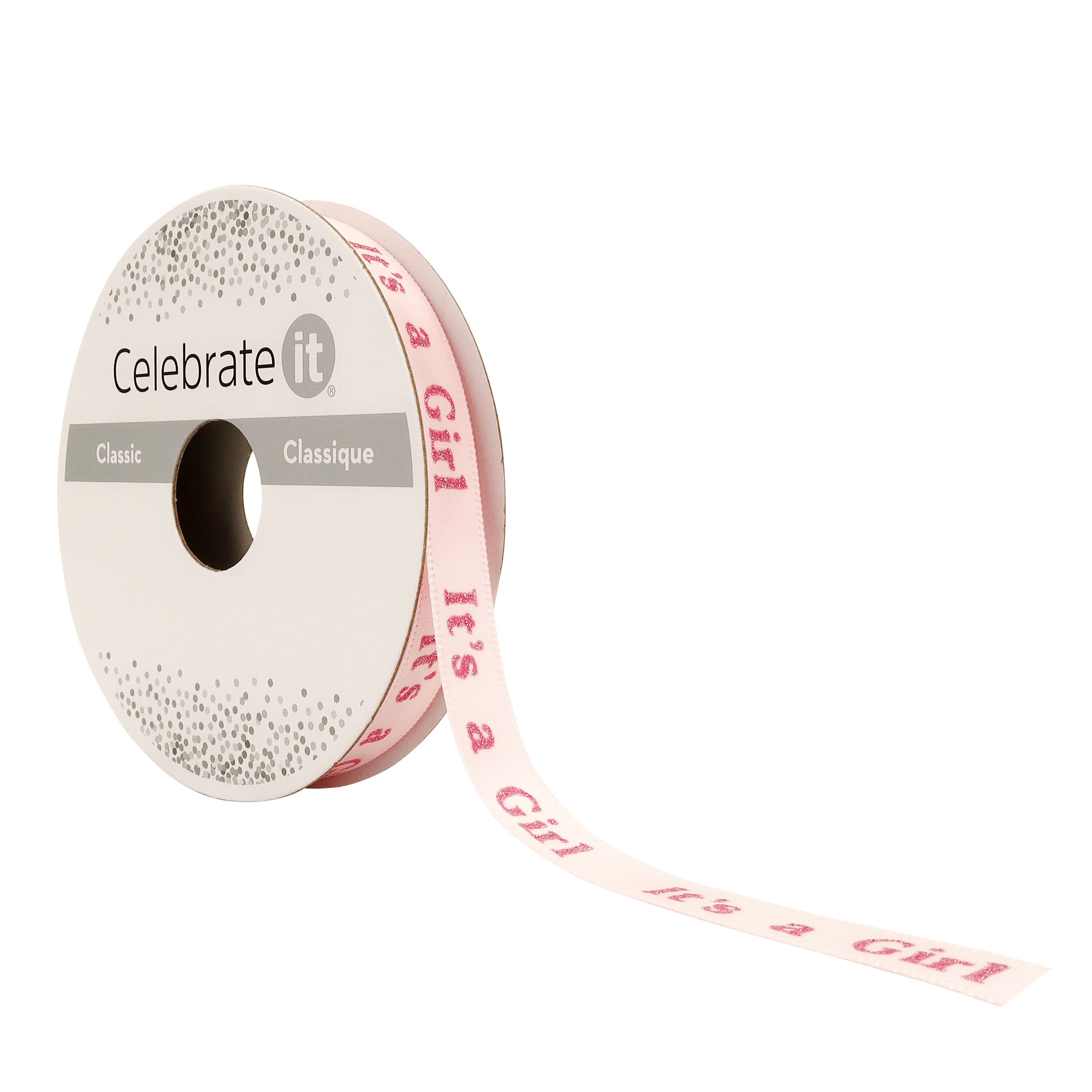 3/8" x 7yd. Satin It's a Girl Ribbon by Celebrate It®
