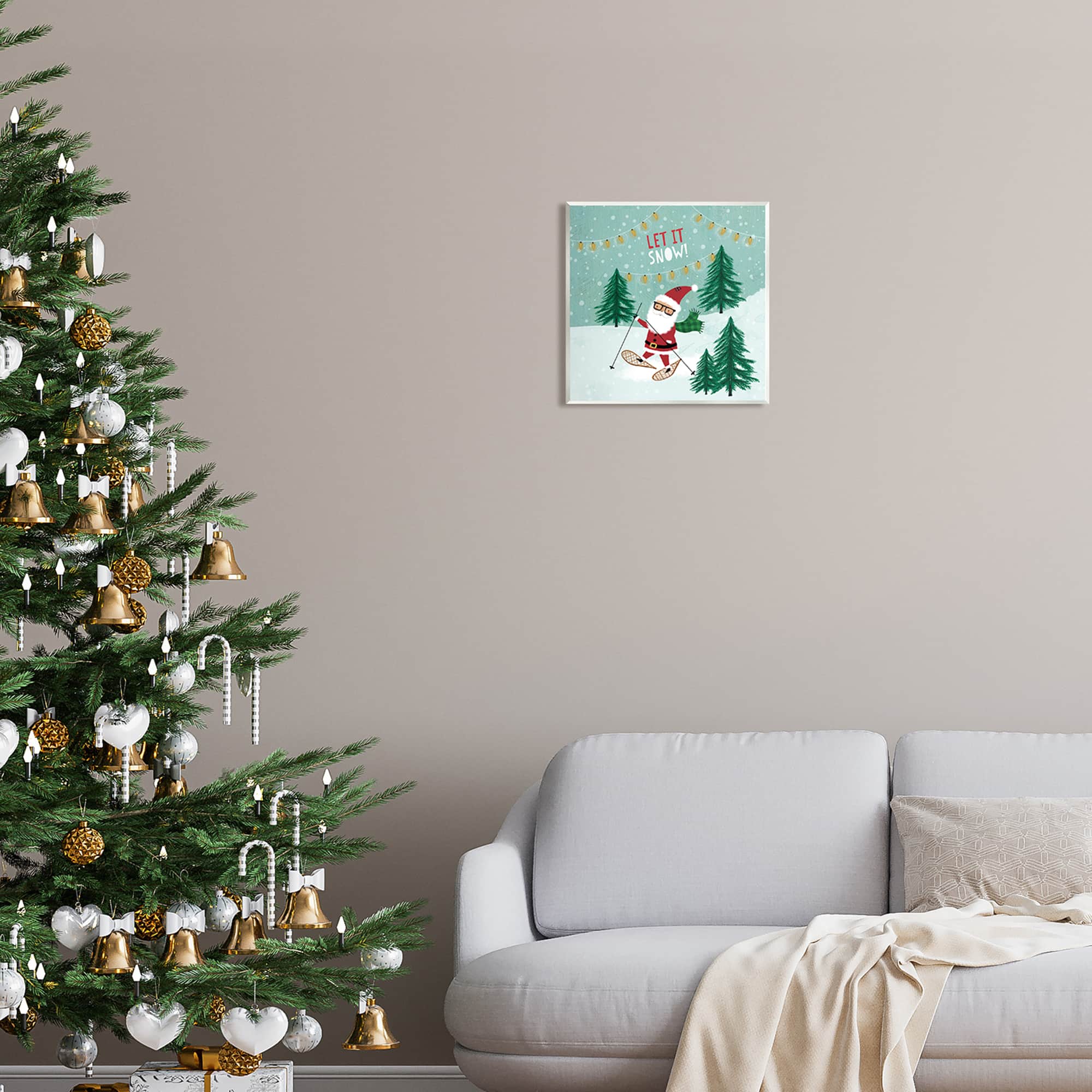 Stupell Industries Let it Snow Santa Snowshoeing Wall Art