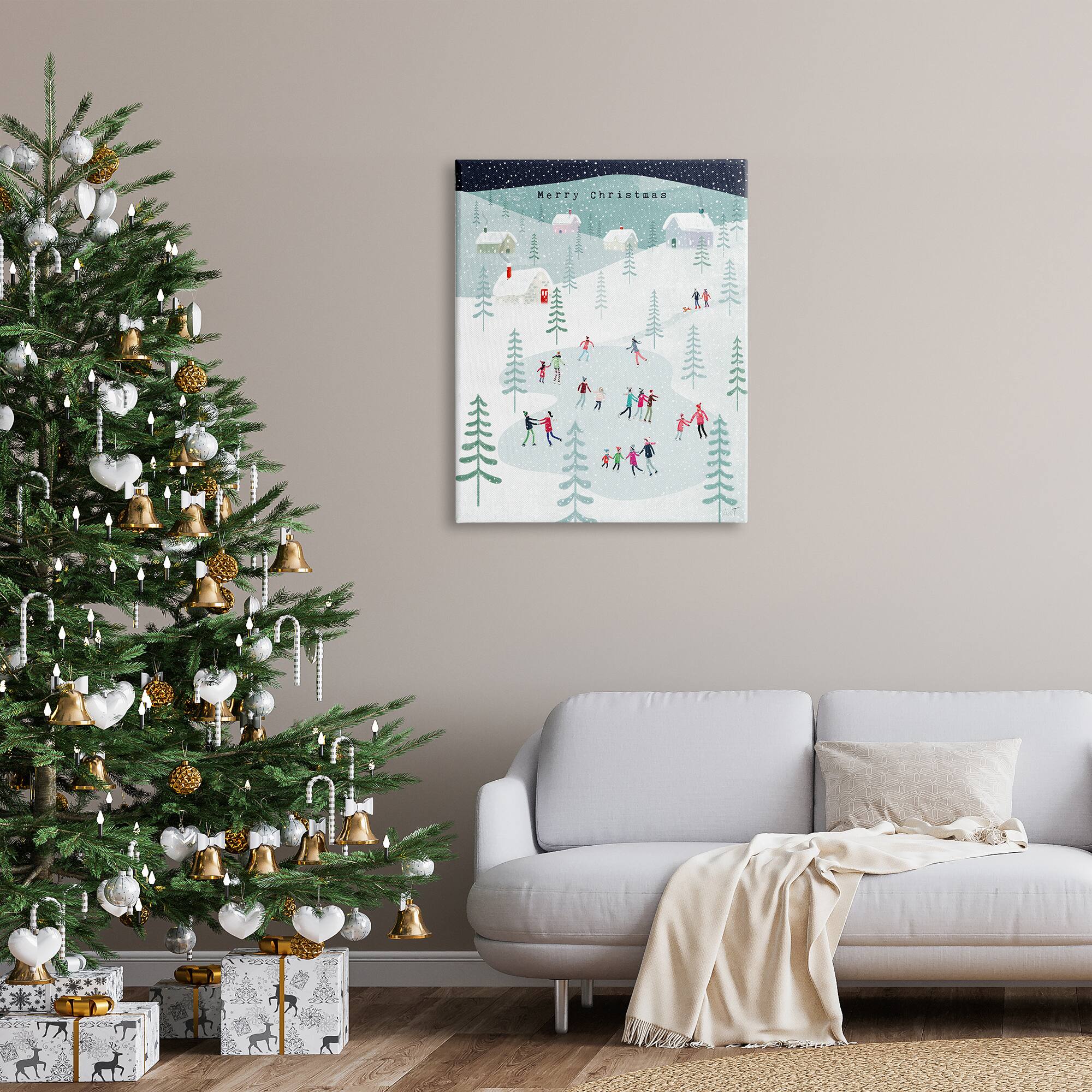 Stupell Industries Merry Christmas Winter Ice Skating Canvas Wall Art