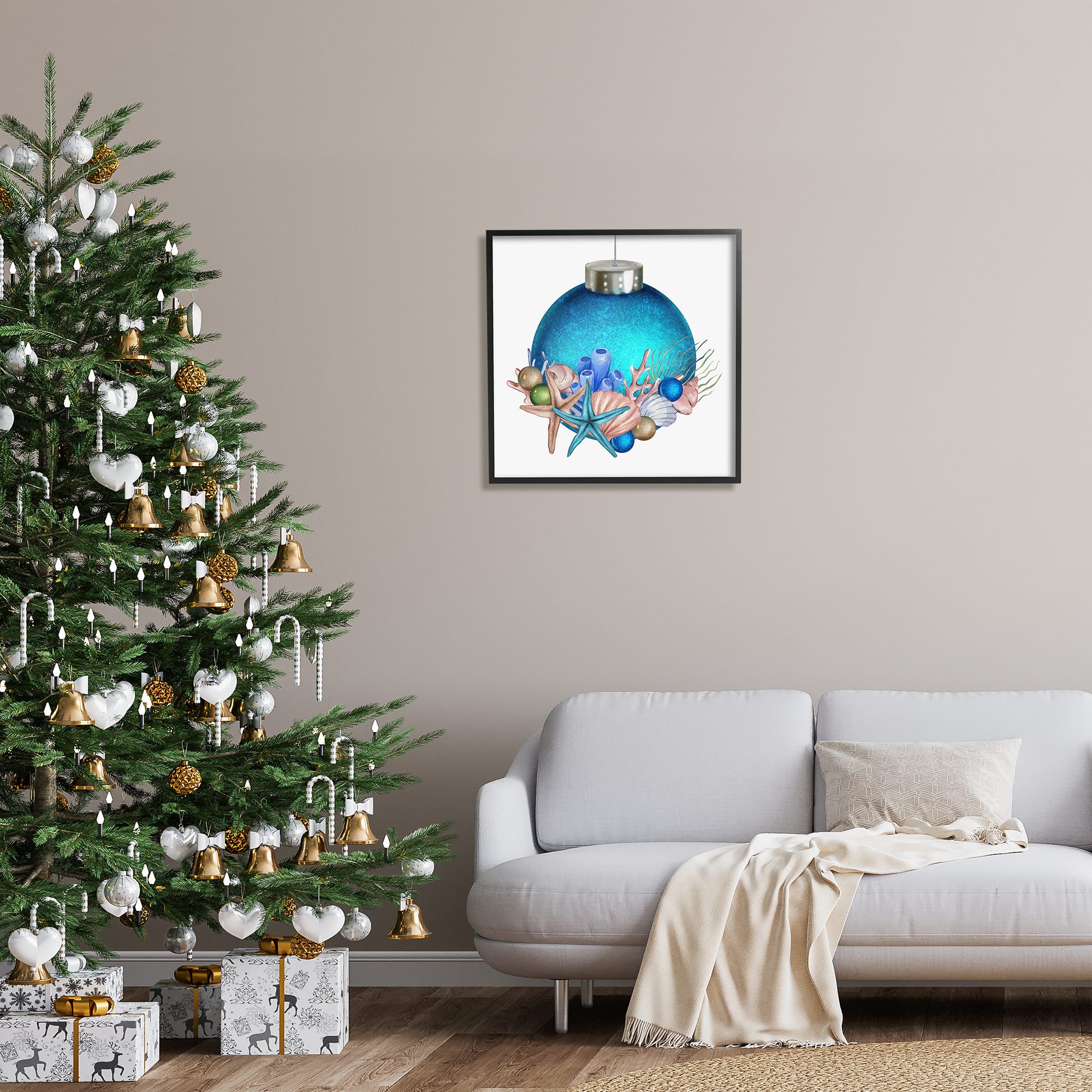 Stupell Industries Nautical Sea Life Holiday Ornament Framed Giclee Art