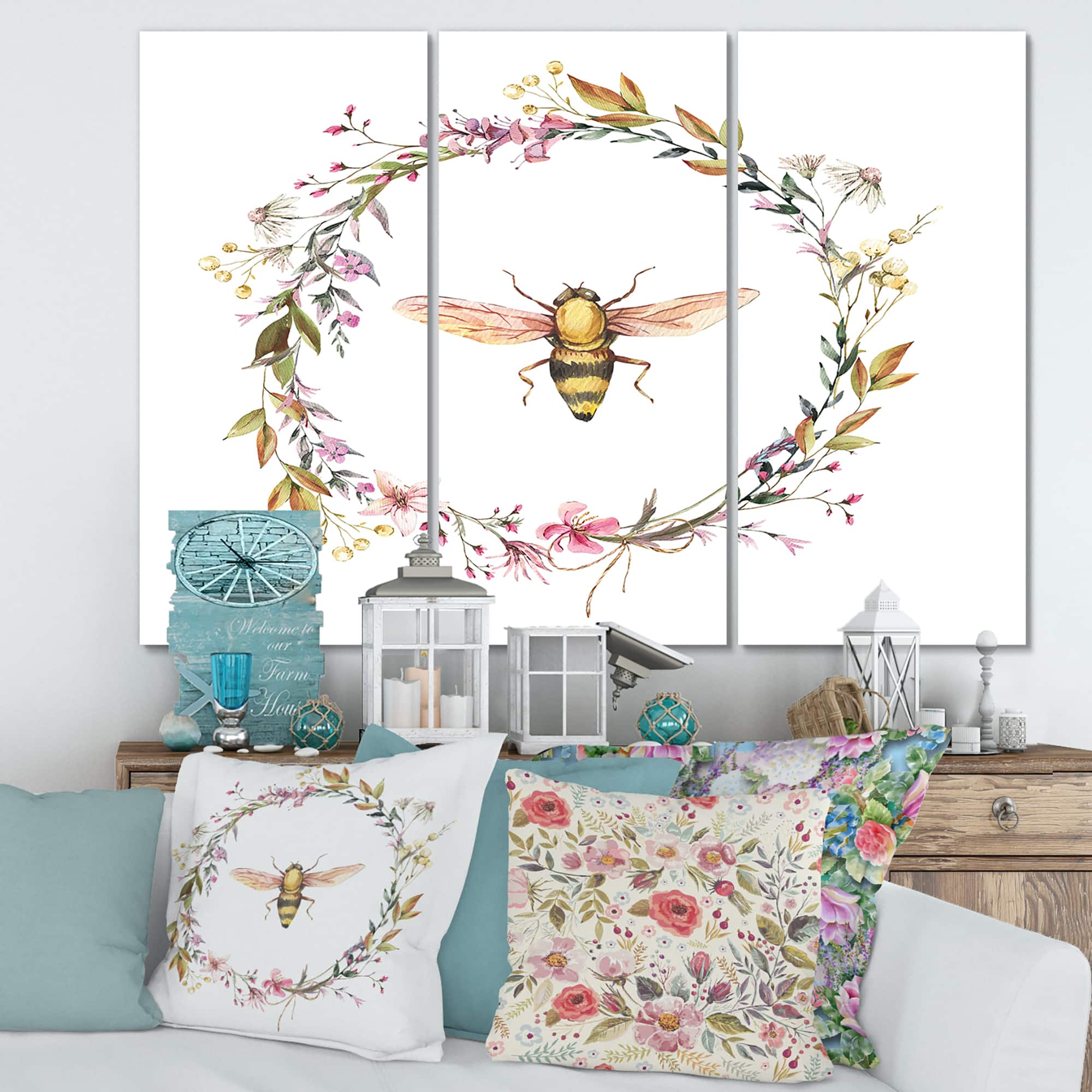 Designart - Bee In Wildflowers Wreath