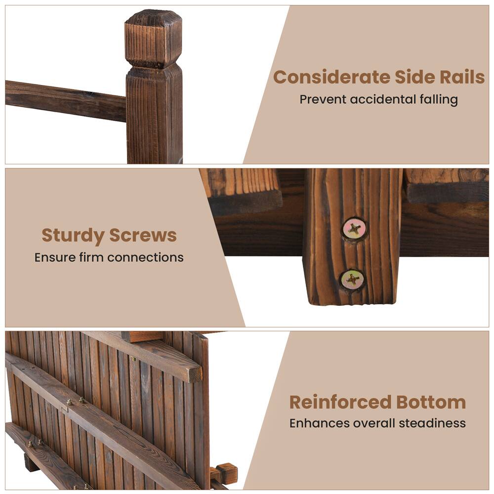 Costway 5ft. Stained Finish Decorative Solid Wooden Garden Pond Arch Walkway