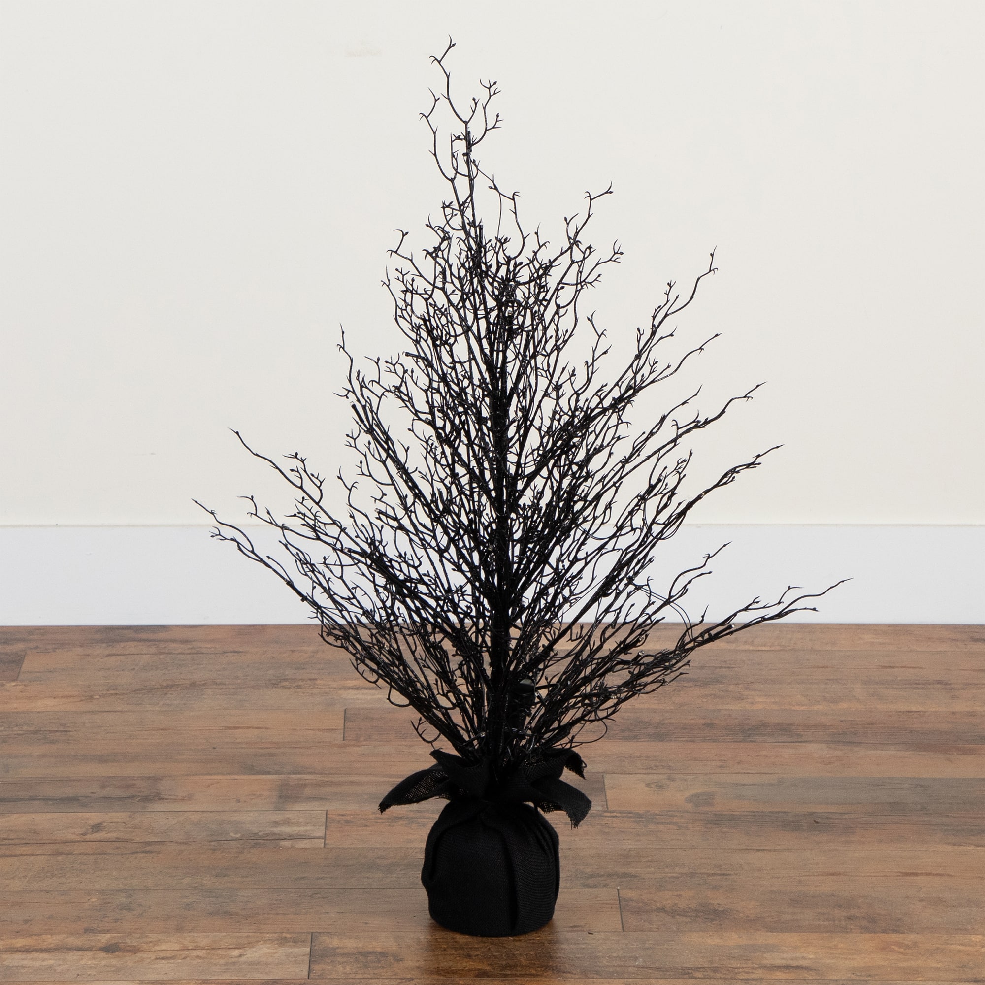 3ft. Pre-Lit Halloween Black Twig Artificial Fall Tree in Burlap Planter