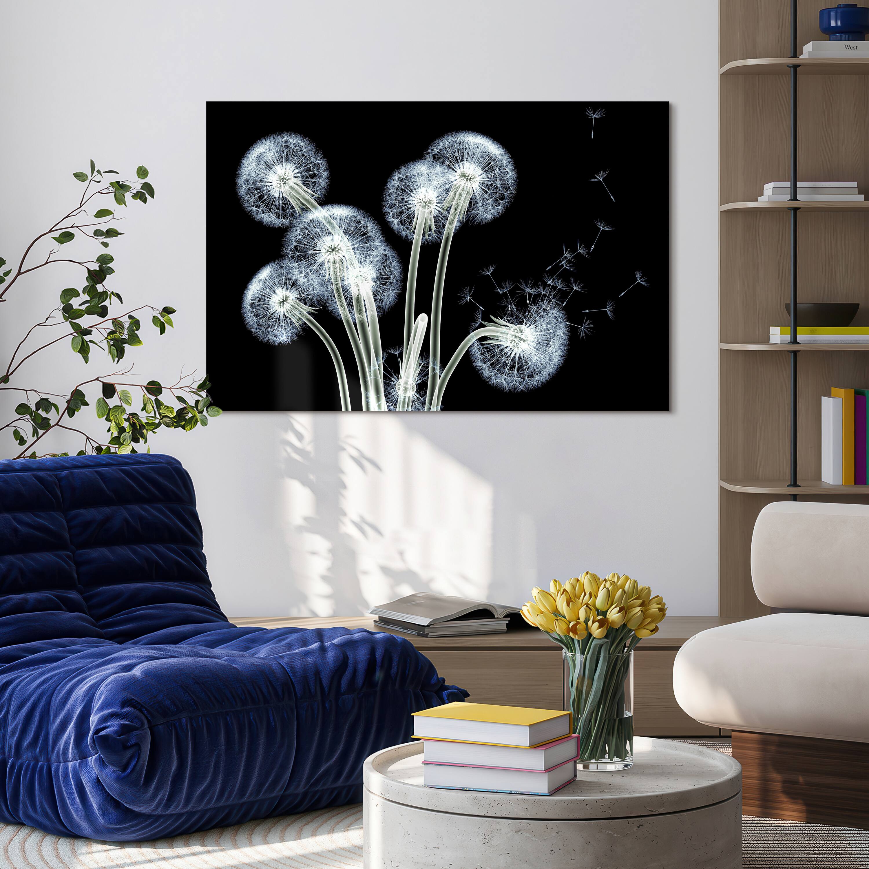Empire Art Direct 48" x 38" 3D Dancing Dandelions Frameless Free Floating Printed Tempered Glass Wall Art