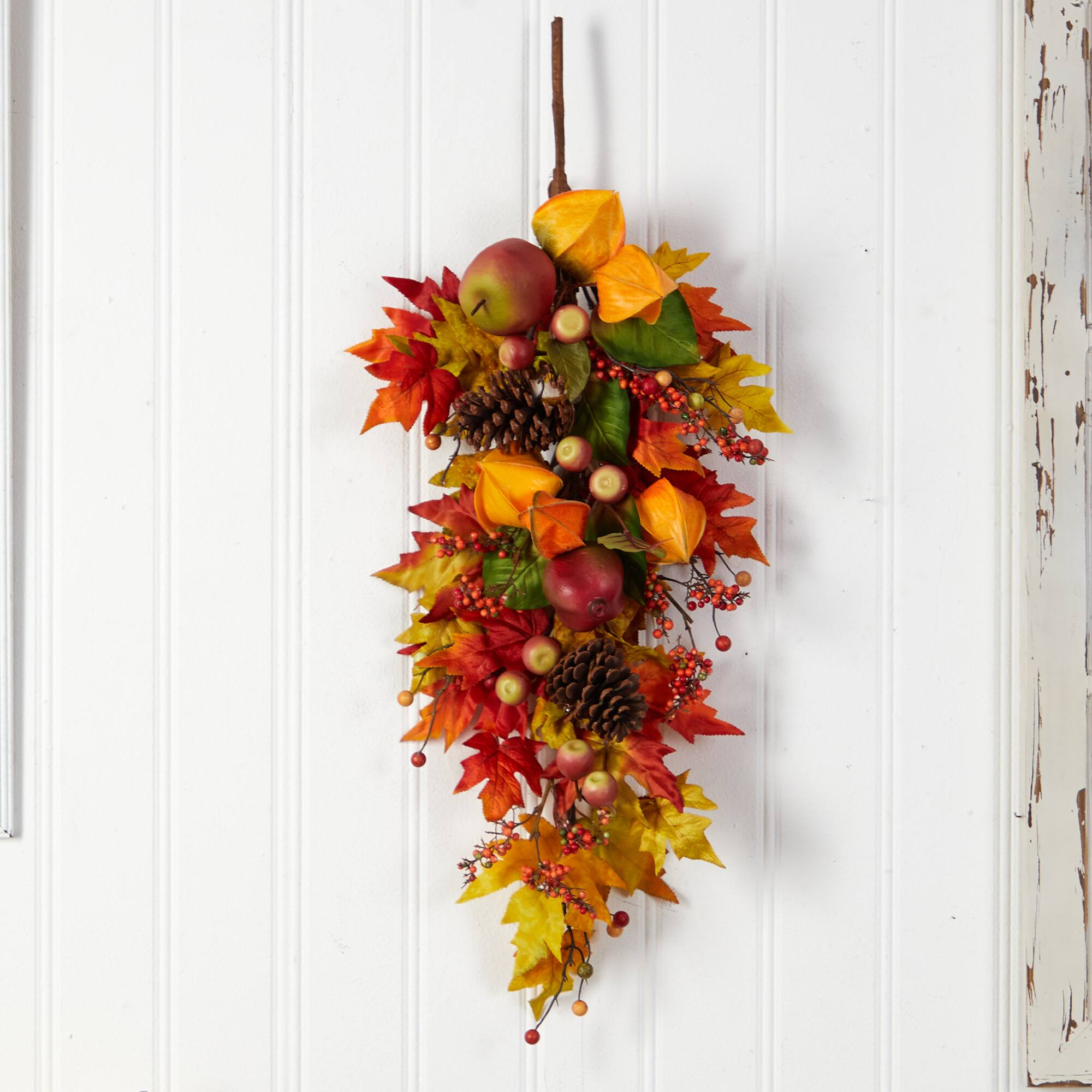 35" Maple Leaf & Berries Fall Teardrop Swag