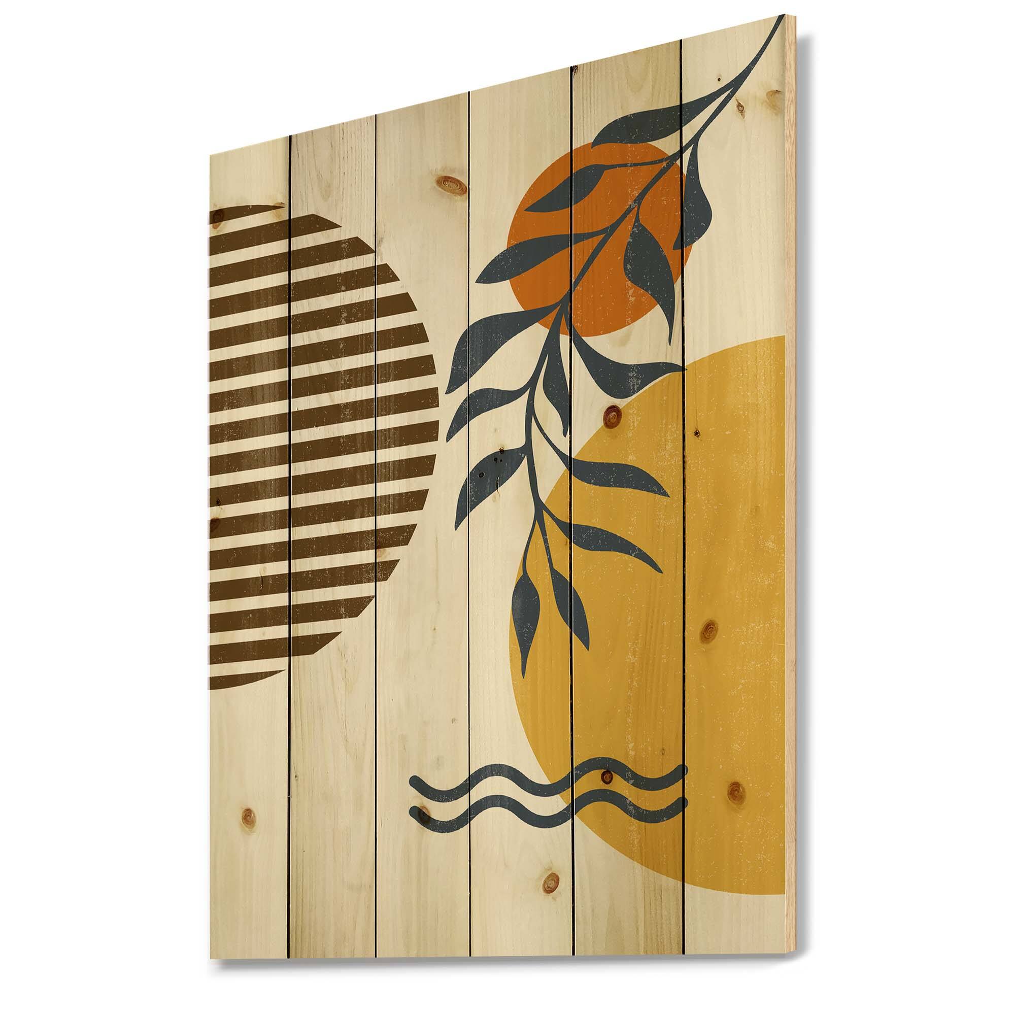 Designart - Botanical Minimalist Leaf With Abstract Shapes I