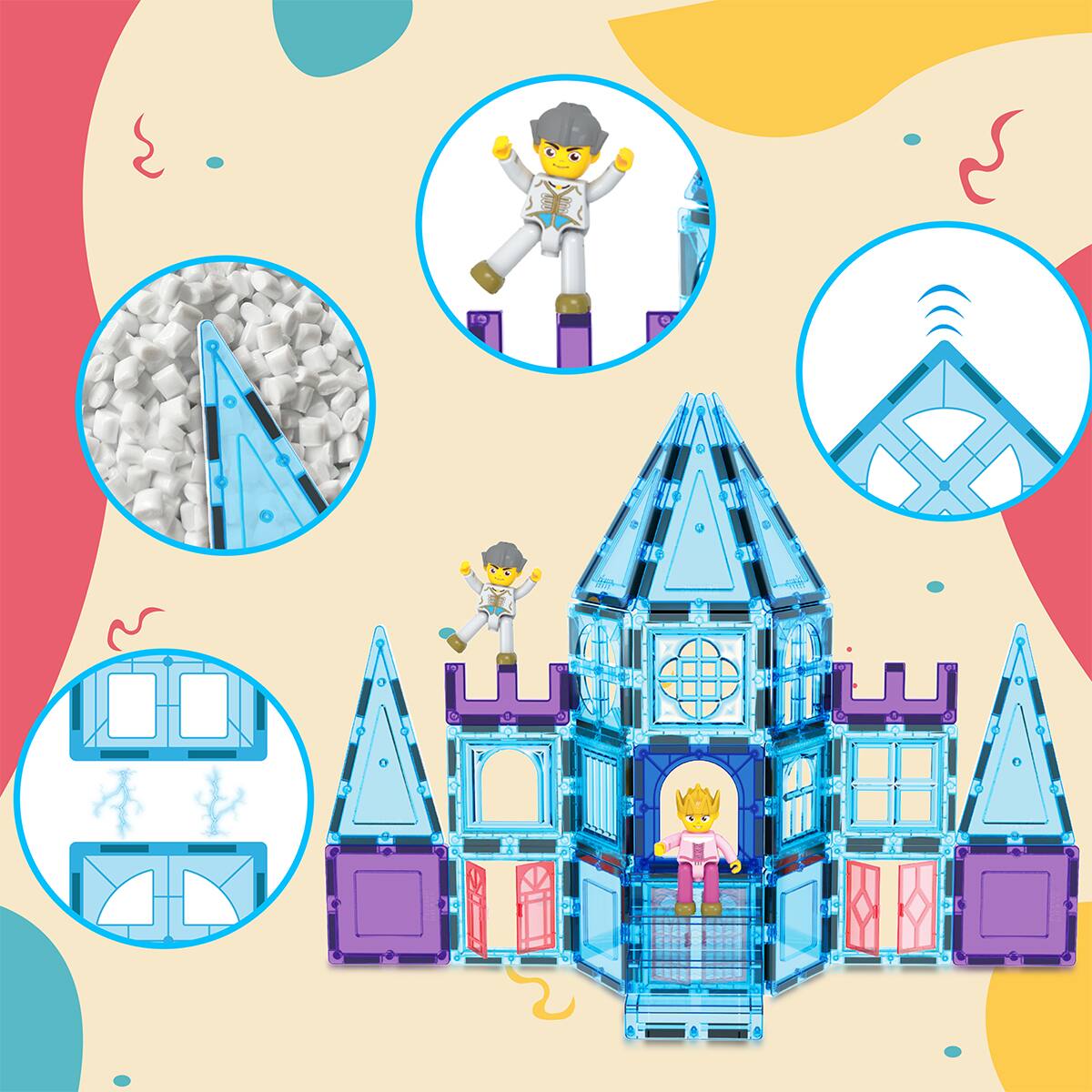 PicassoTiles® 72 Piece Ice Castle Magnetic Tile Building Set