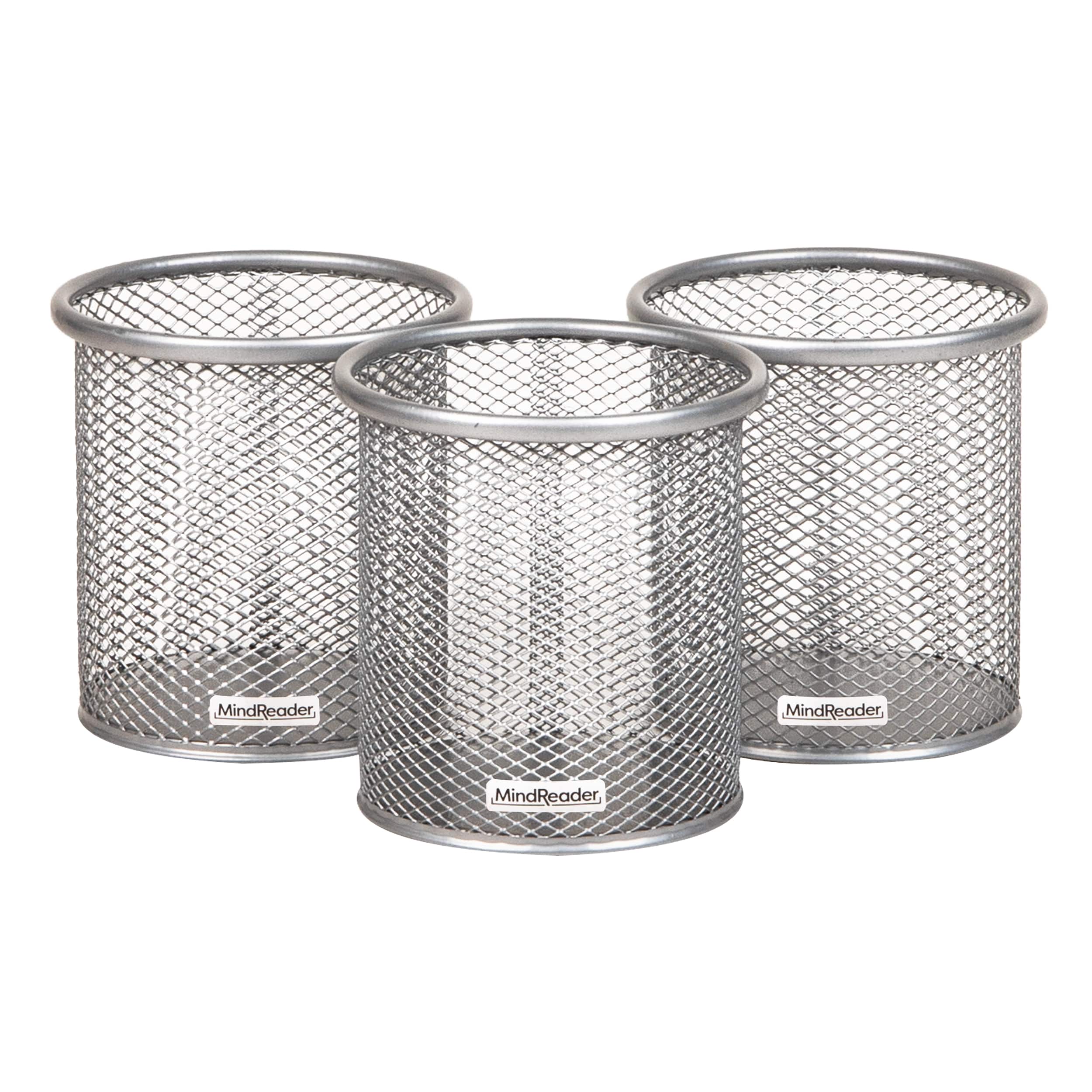 Mind Reader Pen and Accessories Holder, Desktop Organizer, Office, Metal Mesh, Set of 3, Silver