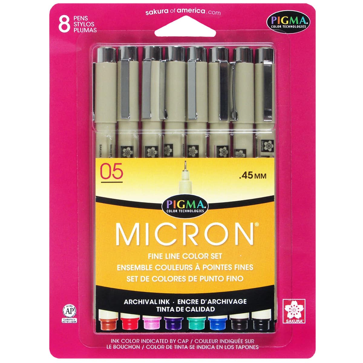 Pigma® Micron® Fine Line Pen Set, 05 Assorted Colors 8 Count