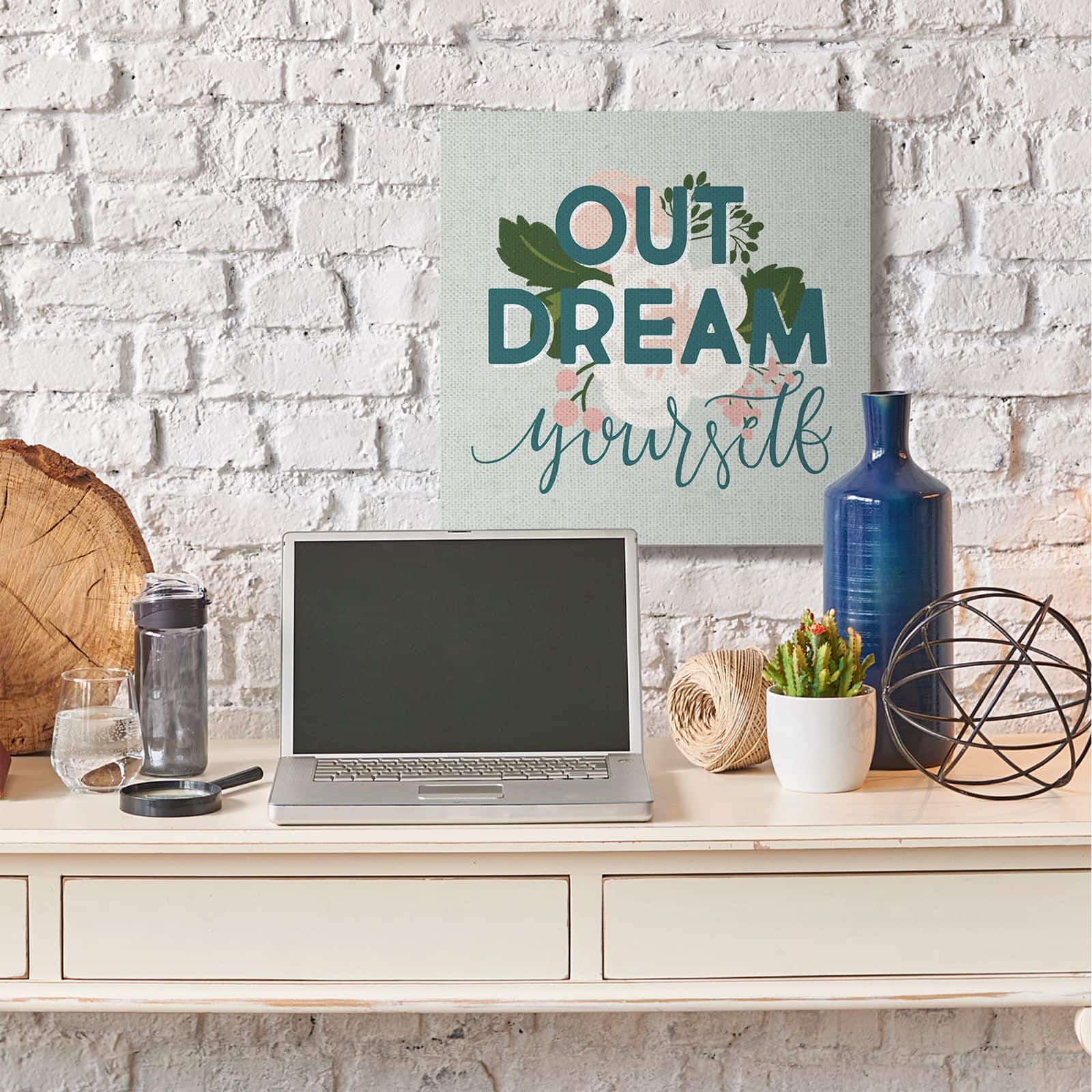 Stupell Industries Out Dream Yourself Flower Inspirational Word Design Canvas Wall Art