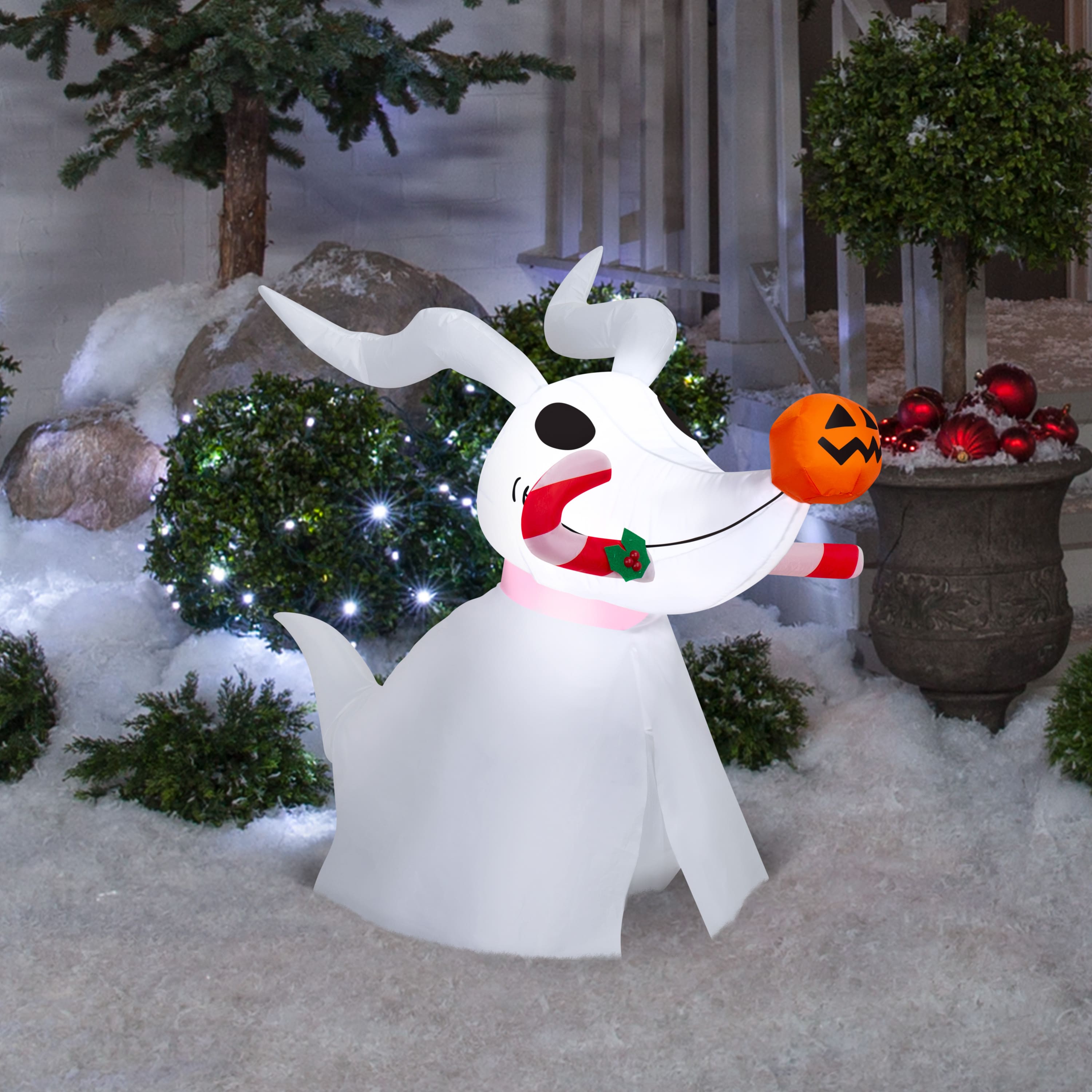 2.75ft. Airblown® Inflatable Disney® Stylized Zero with Candy Cane Christmas Light Décor