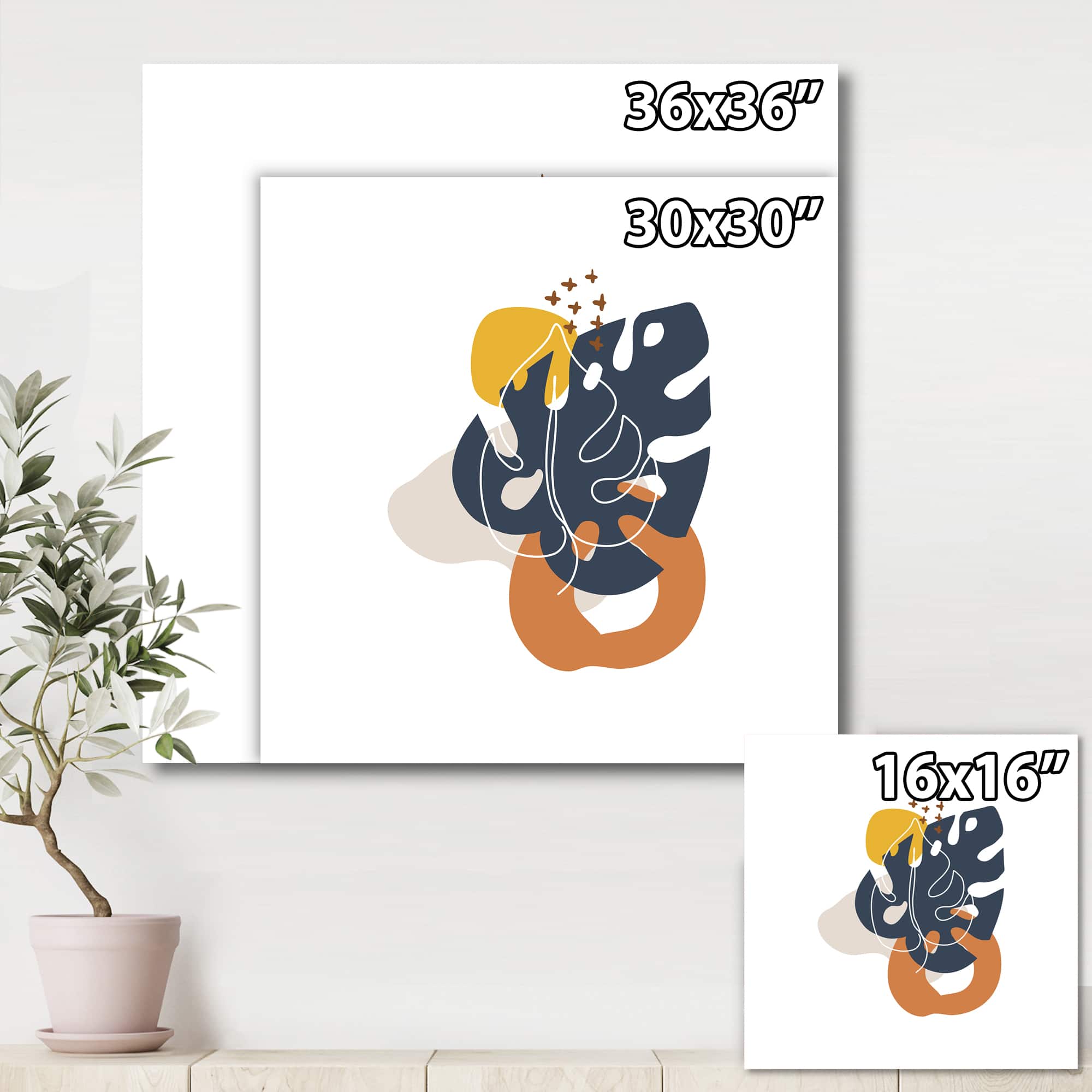 Designart - Abstract Flowers On Minimal Shapes IX - Modern Canvas Wall Art Print