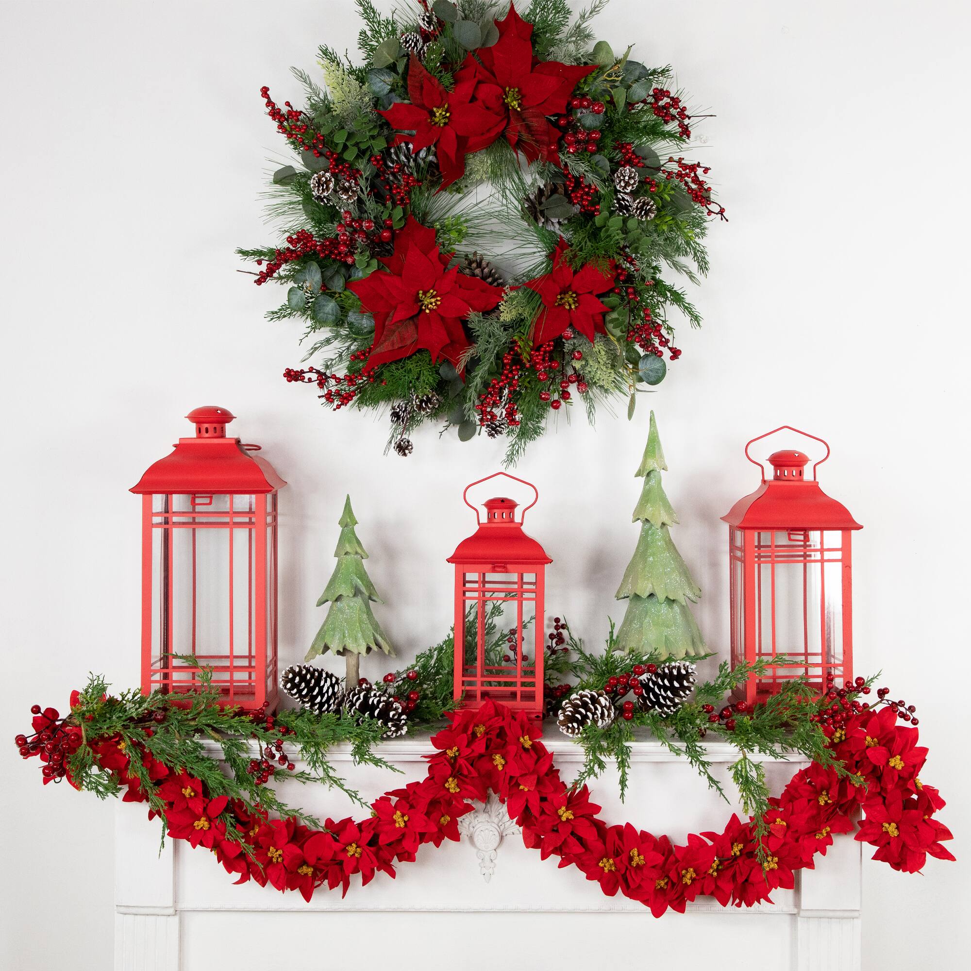 6ft. Unlit Red Poinsettia Artificial Christmas Garland