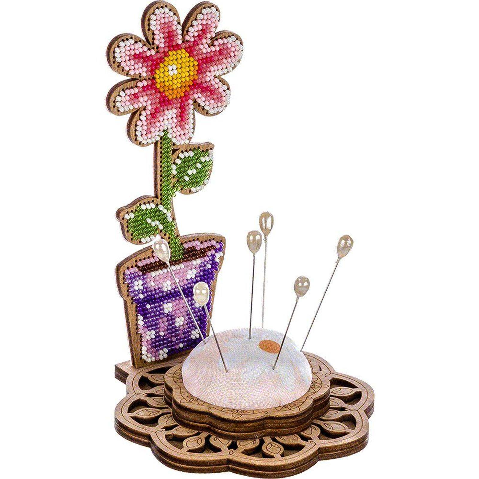Wonderland Crafts Potted Flower Bead Embroidery on Wood Kit