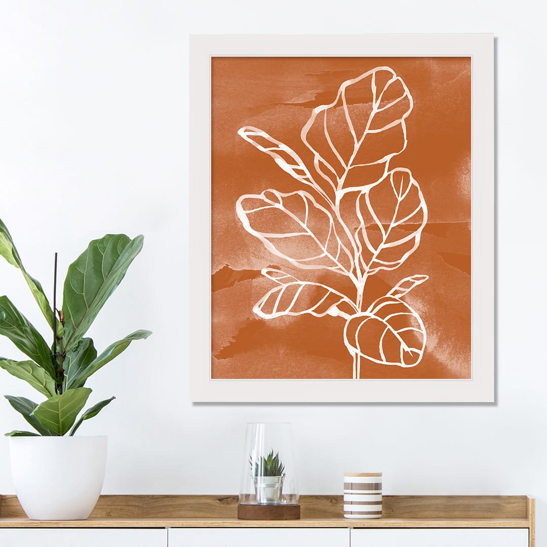 Orange Fiddleleaf Fig White Framed Print Under Plexiglass