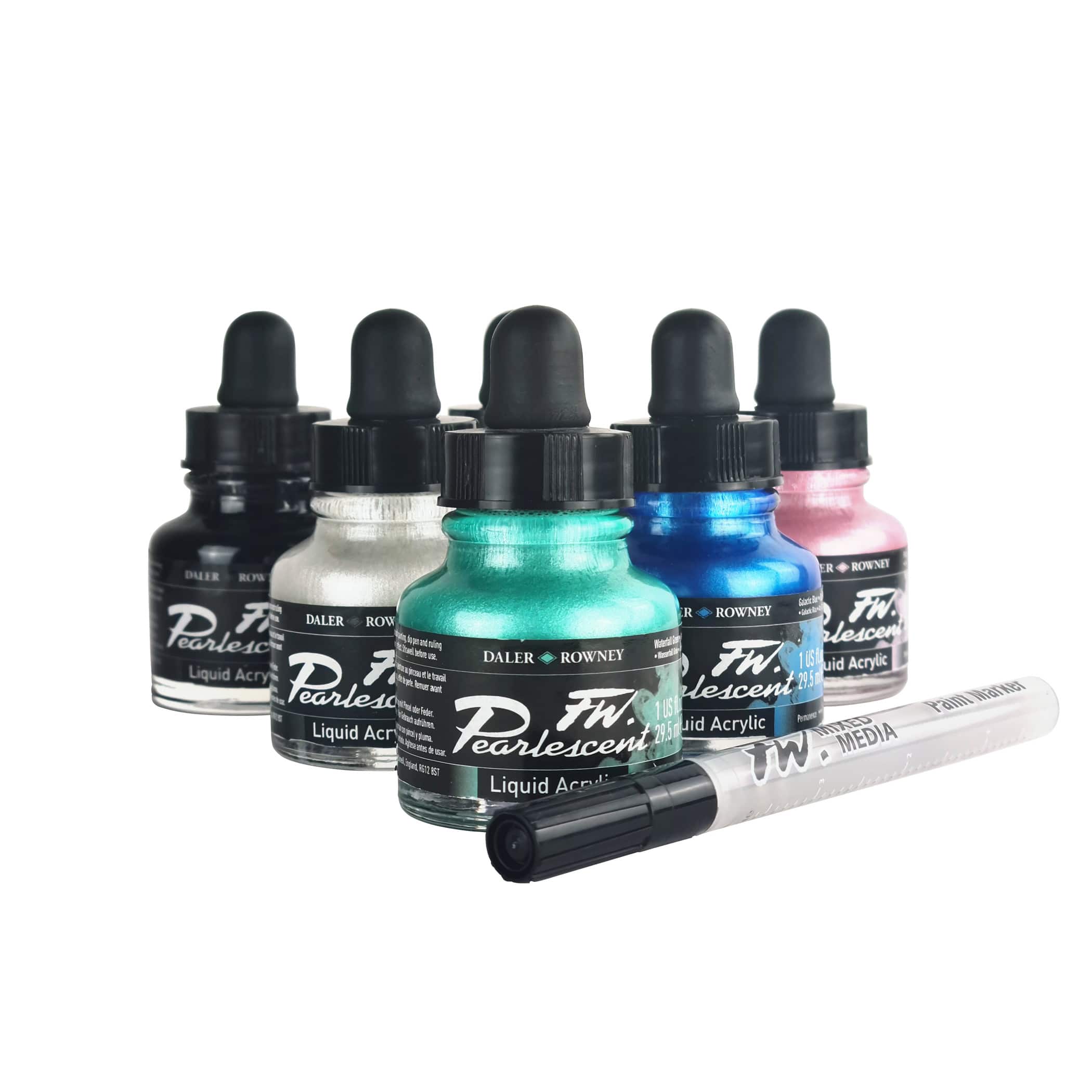 Daler-Rowney® FW Acrylic Ink Pearlescent Set with Empty Marker