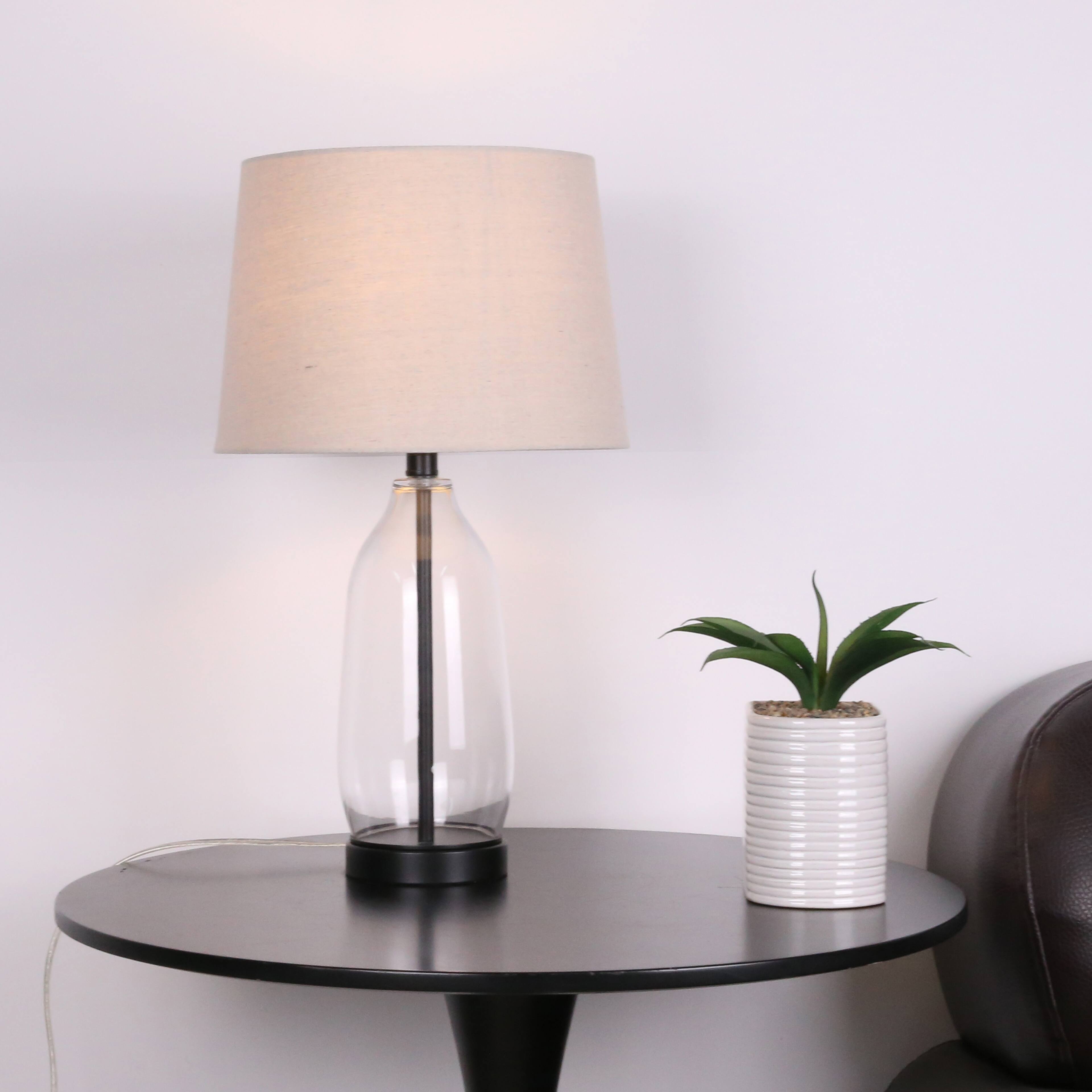 23" Clear & Black Slim Glass & Metal Table Lamp with Natural Fabric Shade by Ashland®