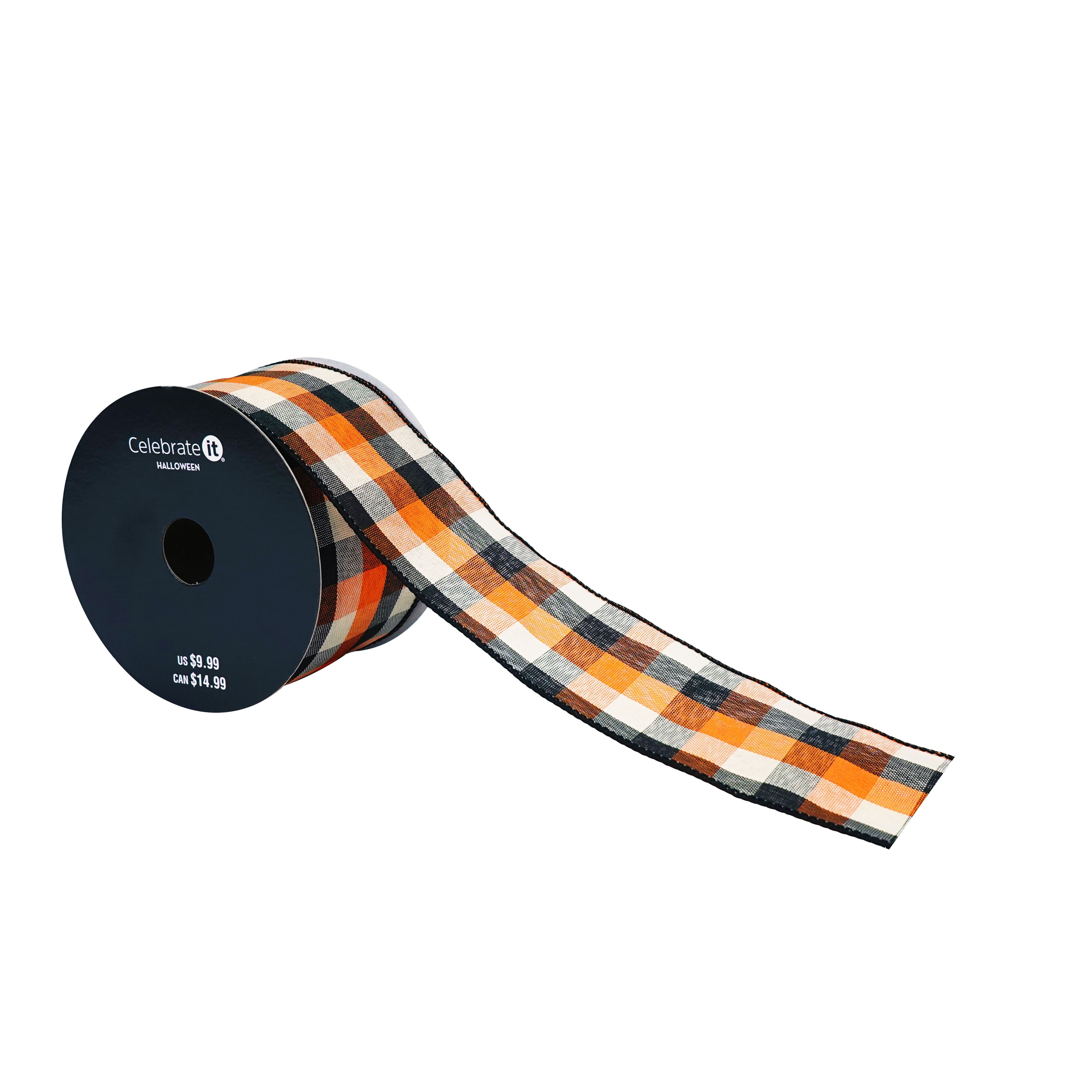 2.5" x 6.6yd. Navy & Orange Plaid Wired Ribbon by Celebrate It®