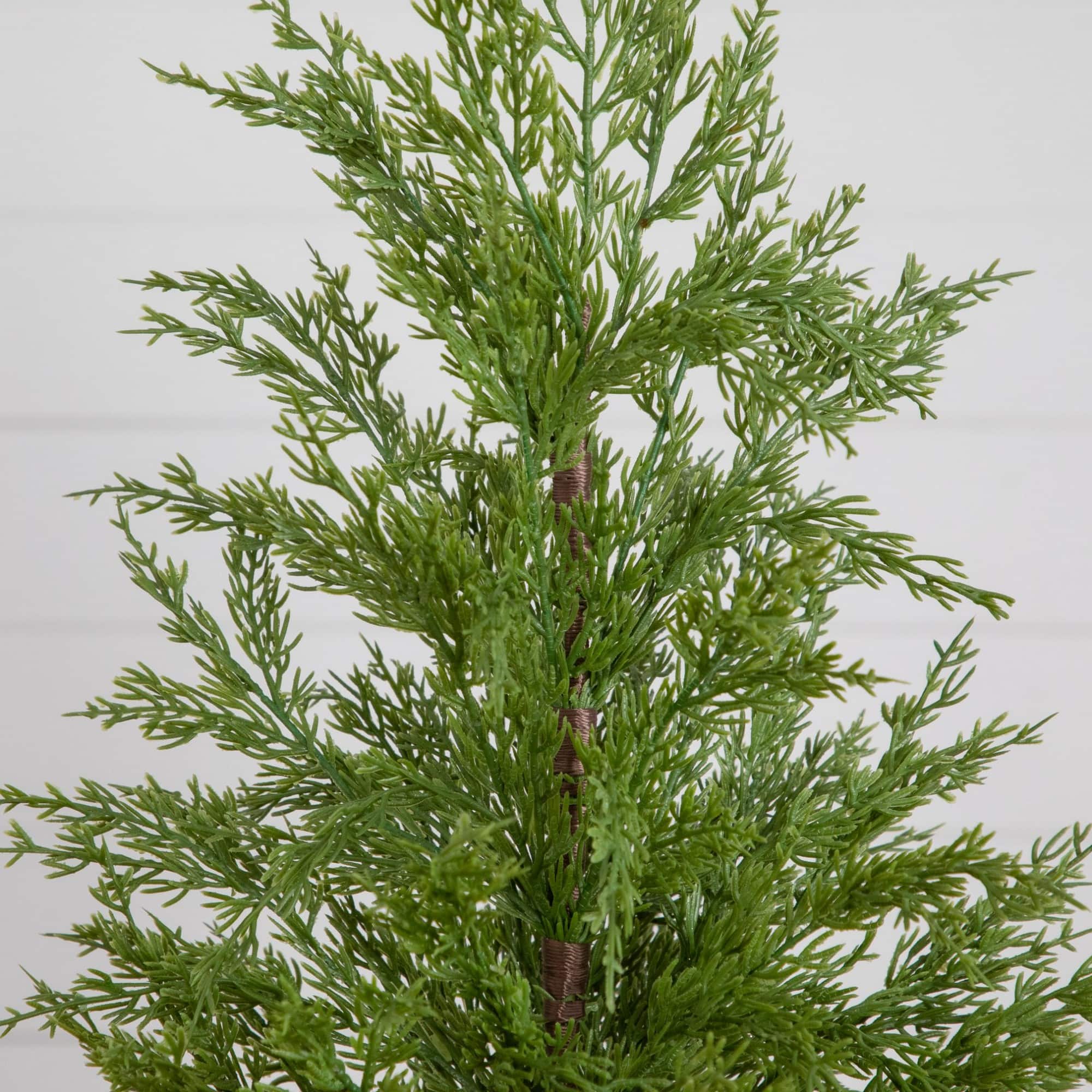 Nearly Natural 24" Artificial Norfolk Pine Christmas Tree in White Ceramic Planter