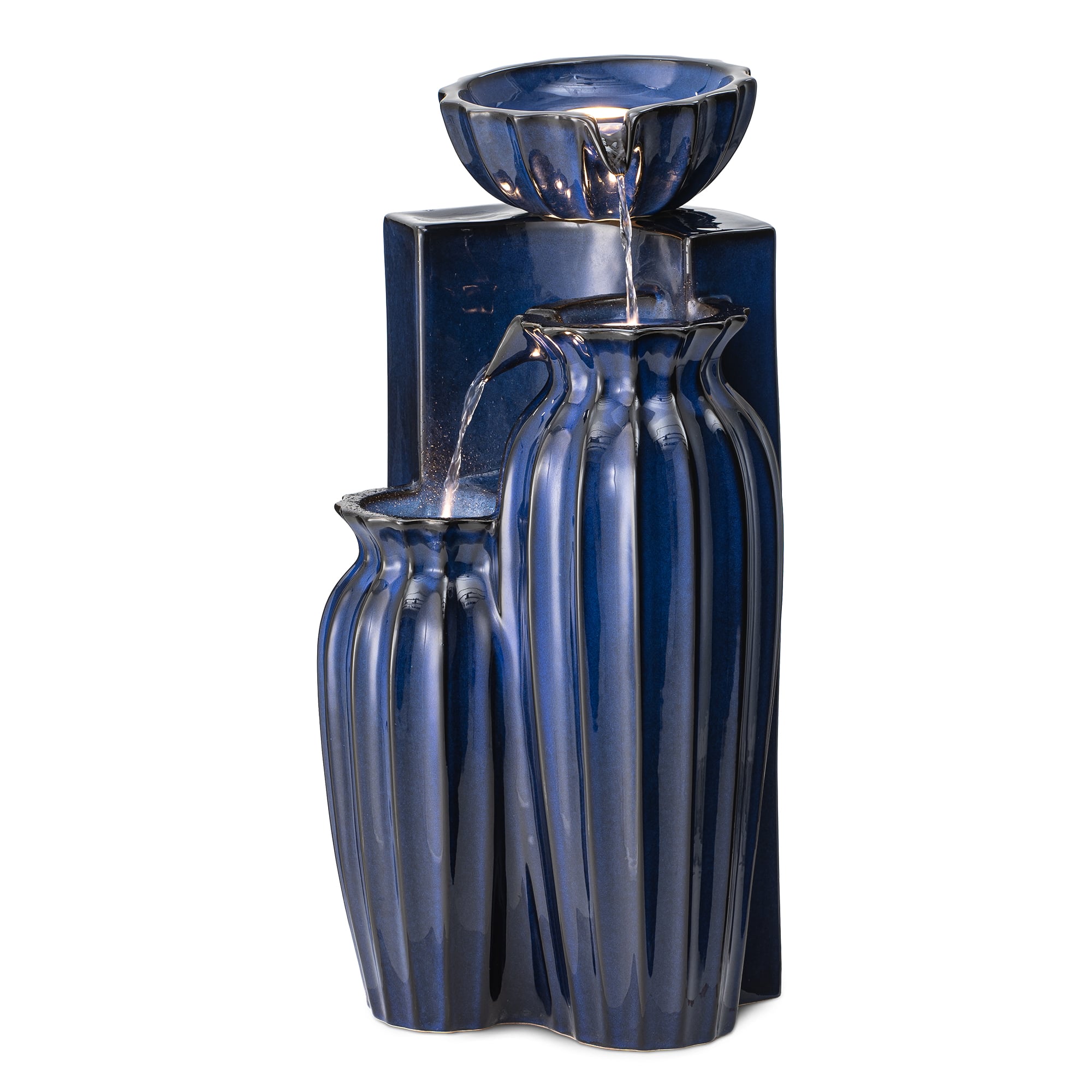 Glitzhome® 26.75" 3-Tier LED Fluted Textured Ceramic Outdoor Floor Fountain