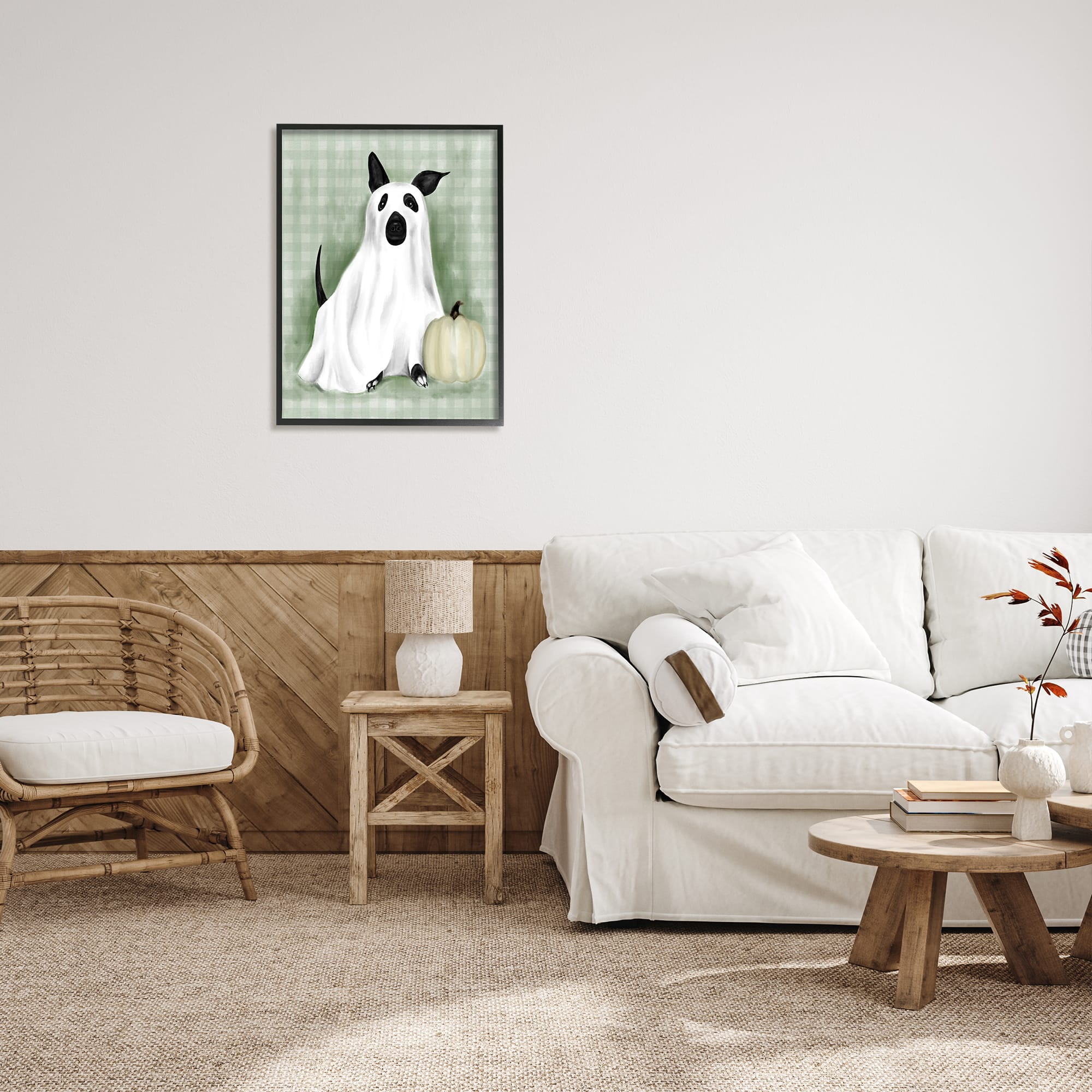 Stupell Industries Dog Ghost Halloween Costume Framed Giclee Art