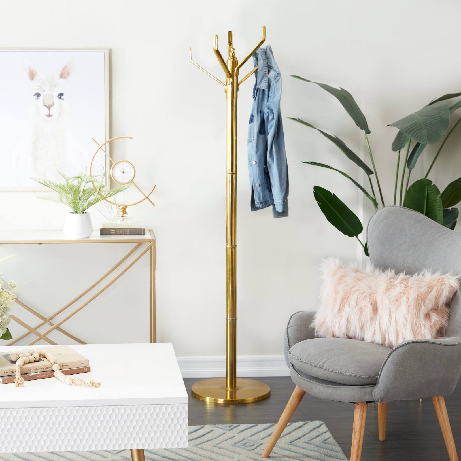 Gold Aluminum Contemporary Coat Rack, 69" x 15" x 15"