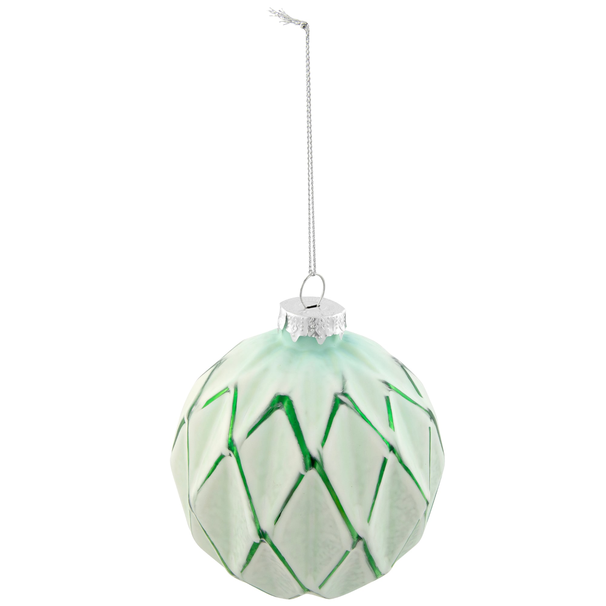 Harlequin Christmas Glass Ball Ornaments - 4" (100mm) - Mint Green - 4ct