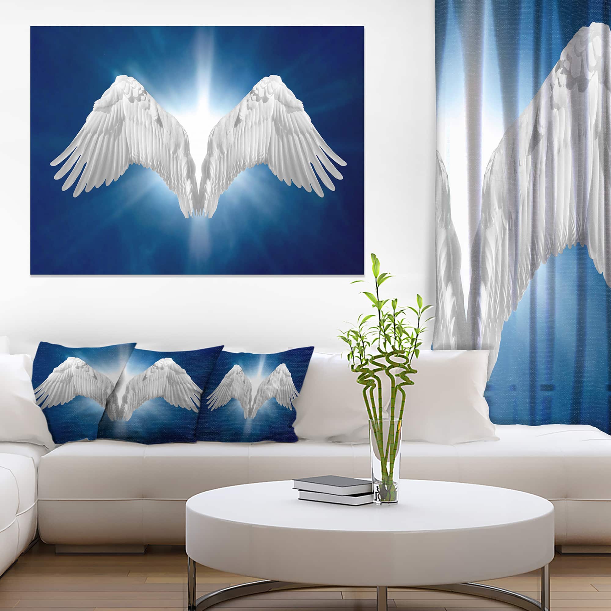 Designart - Angel Wings on Blue Background - Abstract Canvas Art Print