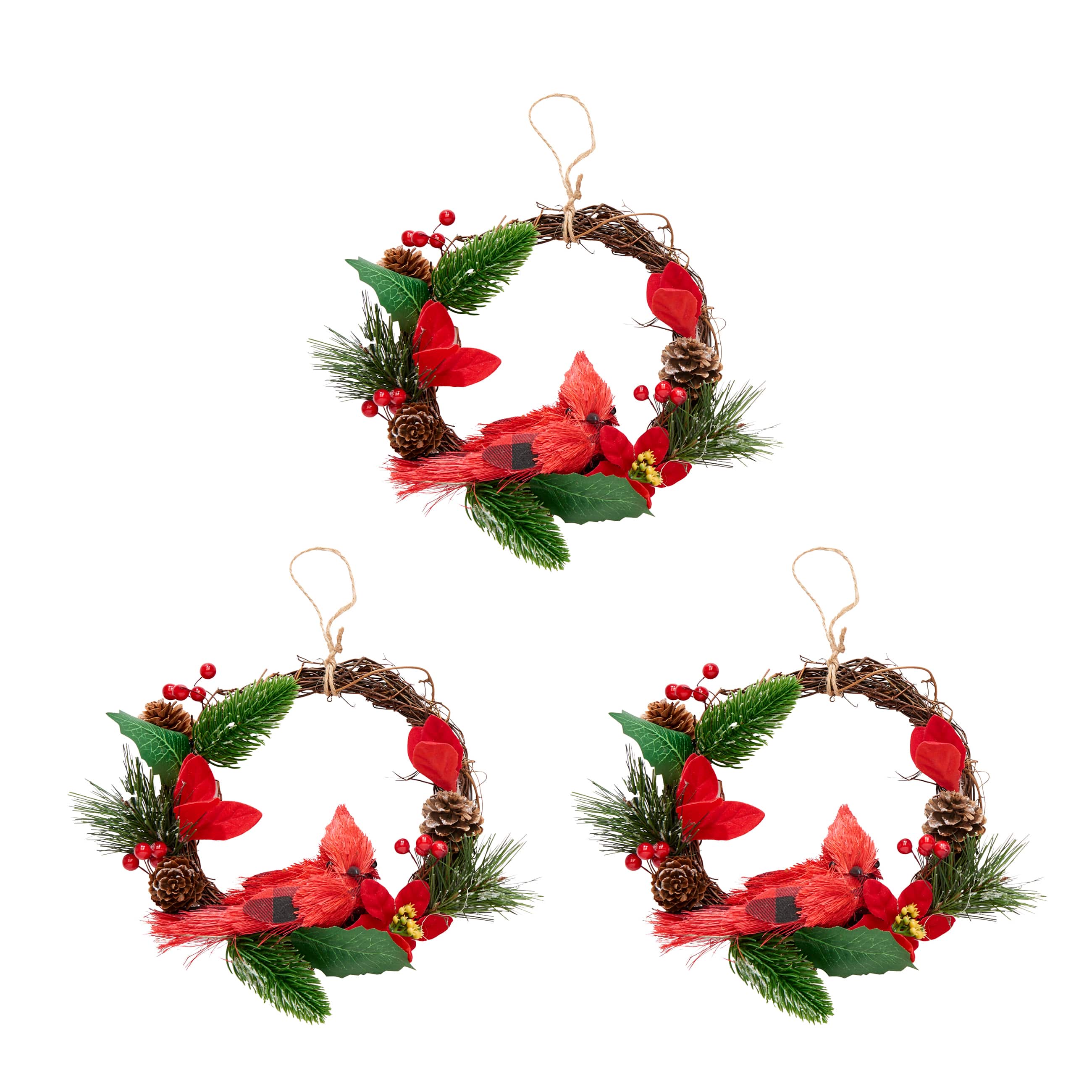 Worth Imports 10" Small Wreath with Sisal Cardinal Ornaments, 3ct.