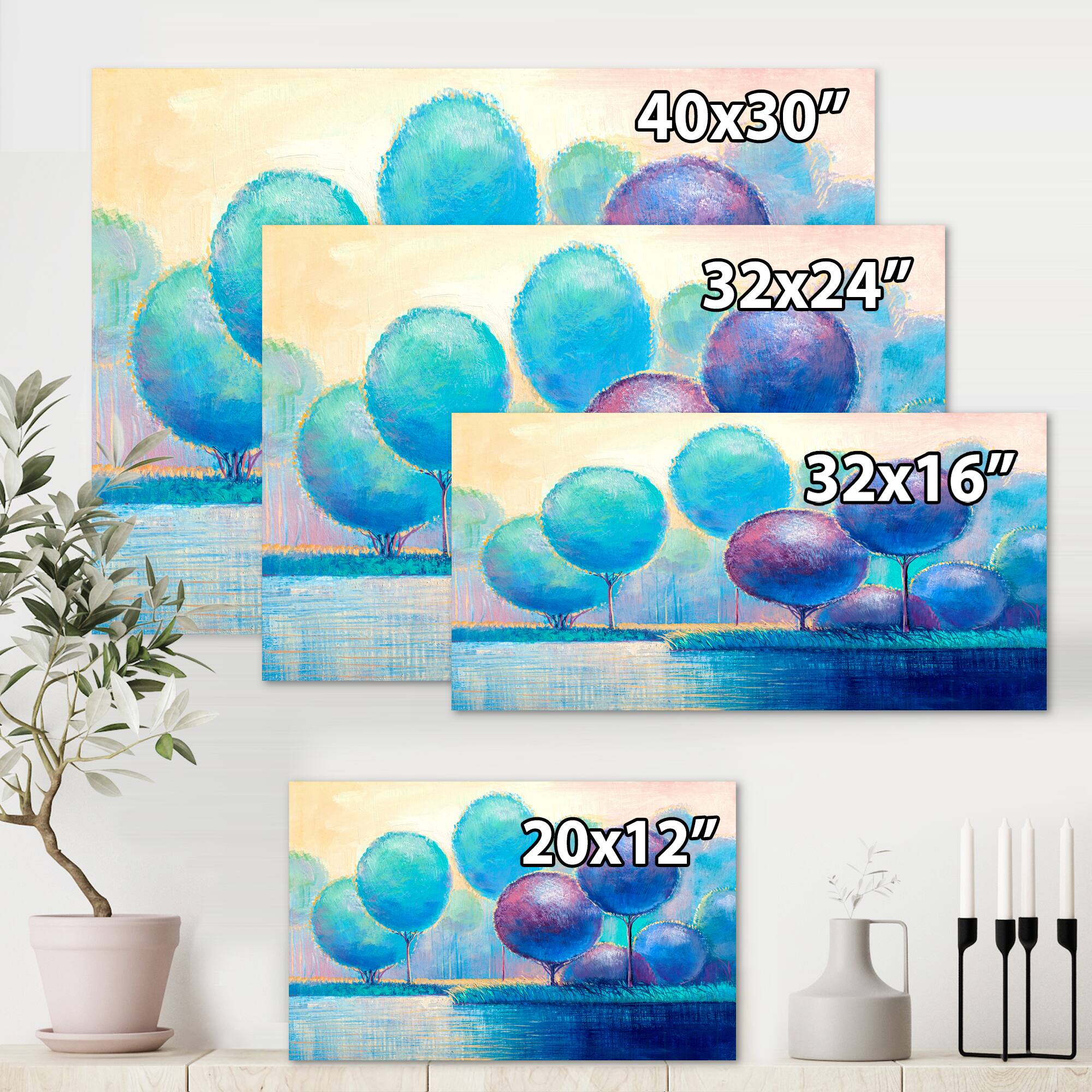 Designart - Colourful Ornamental Trees V - Modern Canvas Wall Art Print