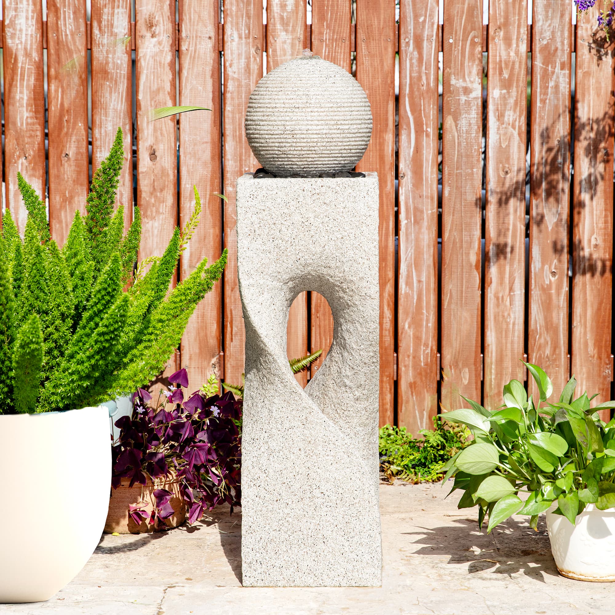 Glitzhome® 36.5" LED Modern Faux Terrazzo Geometric Outdoor Fountain