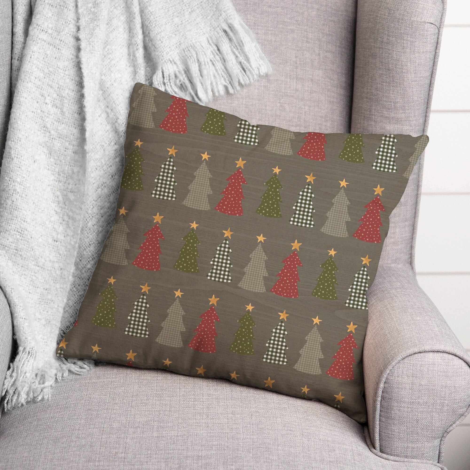 Gray Tree Pattern Throw Pillow