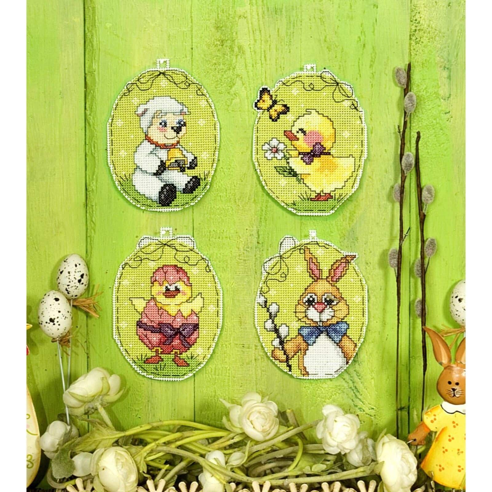 Orchidea Plastic Canvas Counted Cross Stitch Kit With Plastic Canvas Easter Eggs Set of 4 Designs