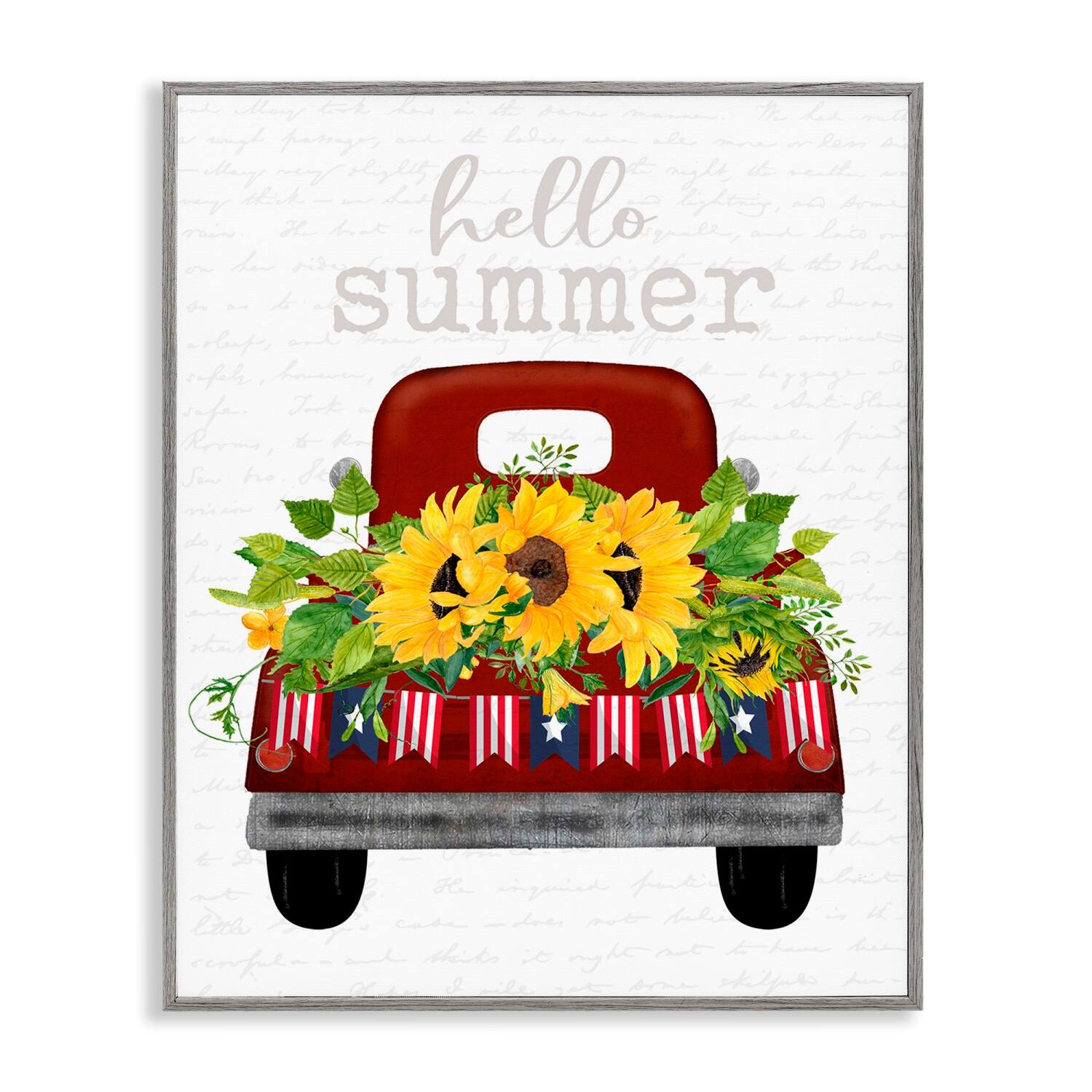 Stupell Industries Hello Summer Quote Sunflower Flower Patriotic Truck Framed Giclee Art