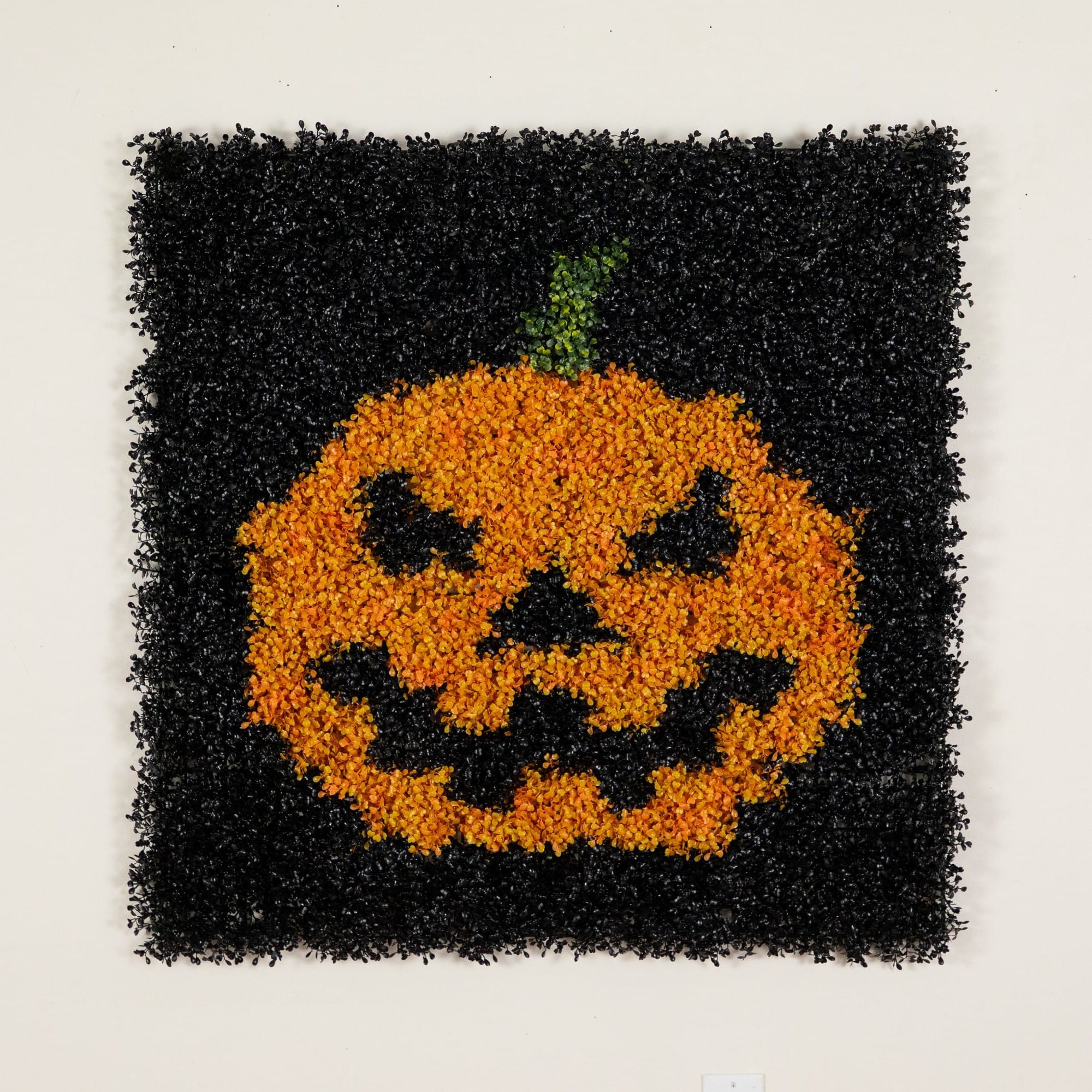 40" x 40" UV Resistant Artificial Halloween Boxwood Jack-o'-Lantern Wall Décor Mat