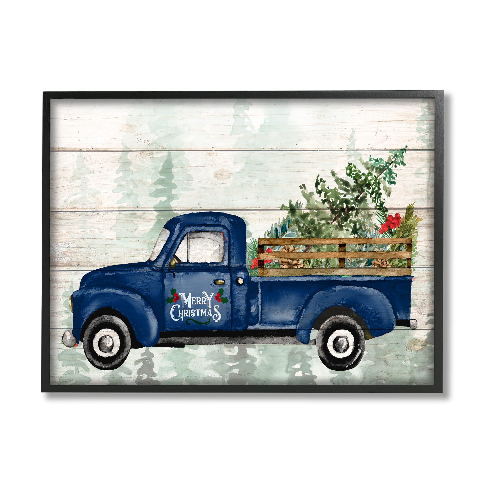 Stupell Industries Merry Christmas Blue Holiday Truck Framed Giclee Art