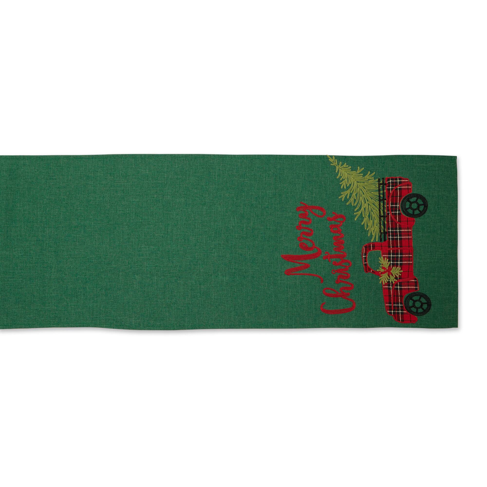 DII® 70" Green Merry Christmas Truck Embroidered Table Runner