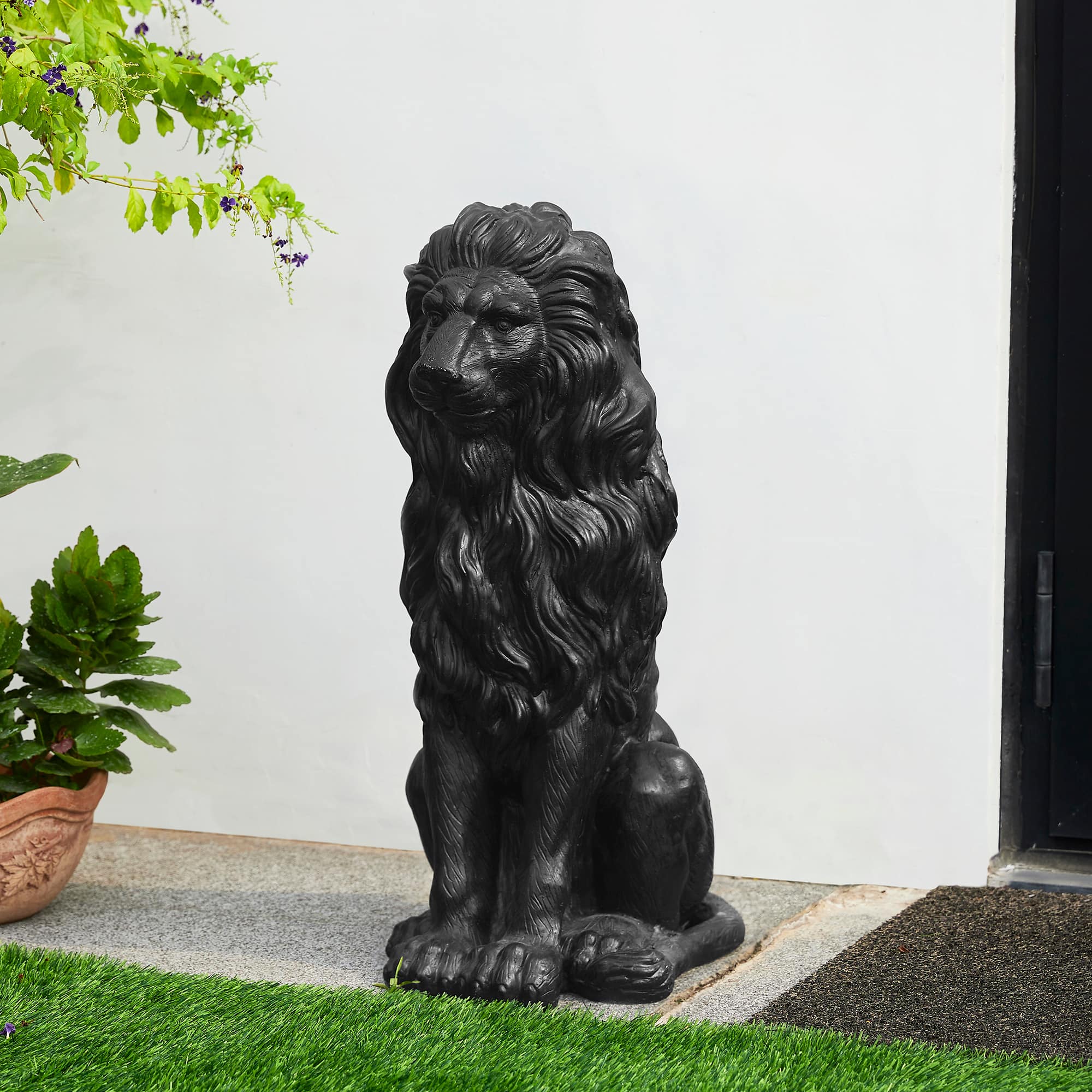 Glitzhome® 27.75" MGO Guardian Sitting Lion Garden Statue