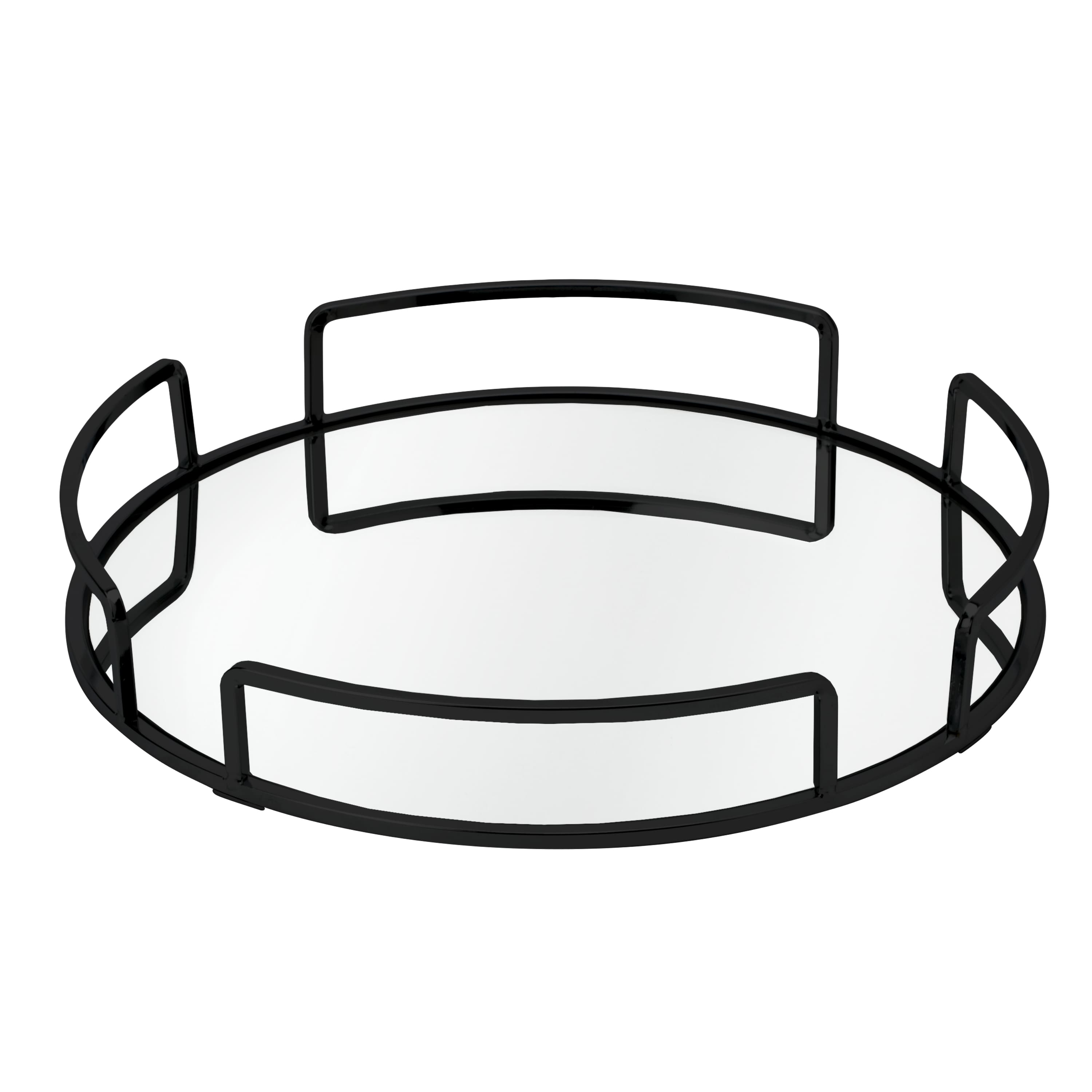 Home Details Matte Black Modern Round Design Mirror Vanity Tray